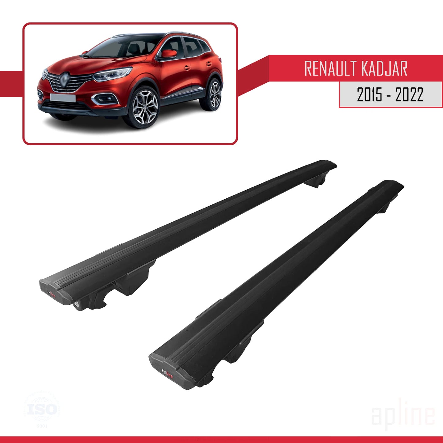 Compatible with Renault Kadjar 2015-2022 HOOK Model Car Roof Rack Cross Bar Black Aluminium 2 Bars