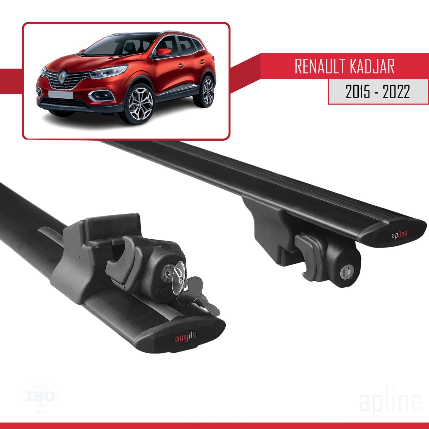 Compatible with Renault Kadjar 2015-2022 HOOK Model Car Roof Rack Cross Bar Black Aluminium 2 Bars