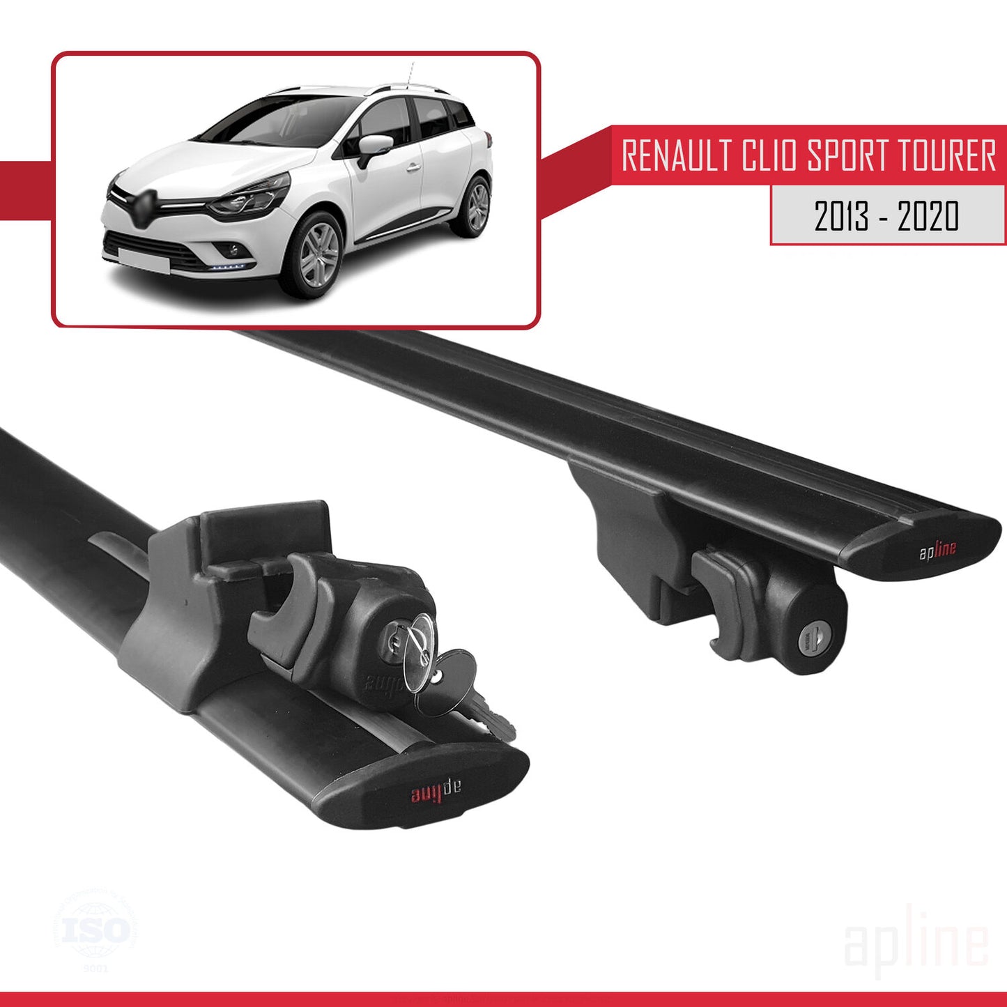 Compatible with Renault Clio 4 ST 2013-2020 HOOK Model Car Roof Rack Cross Bar Black Aluminium 2 Bars