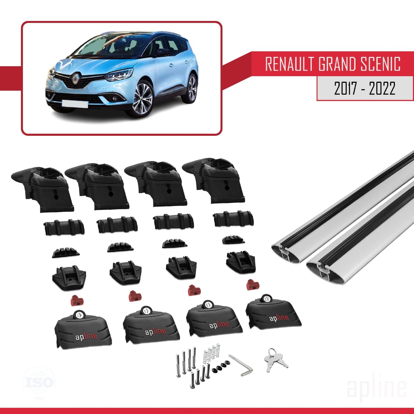 Compatible with Renault Grand Scenic 4 2017-2022 ACE-2 Car Roof Rack Cross Bar Grey Aluminium 2 Bars