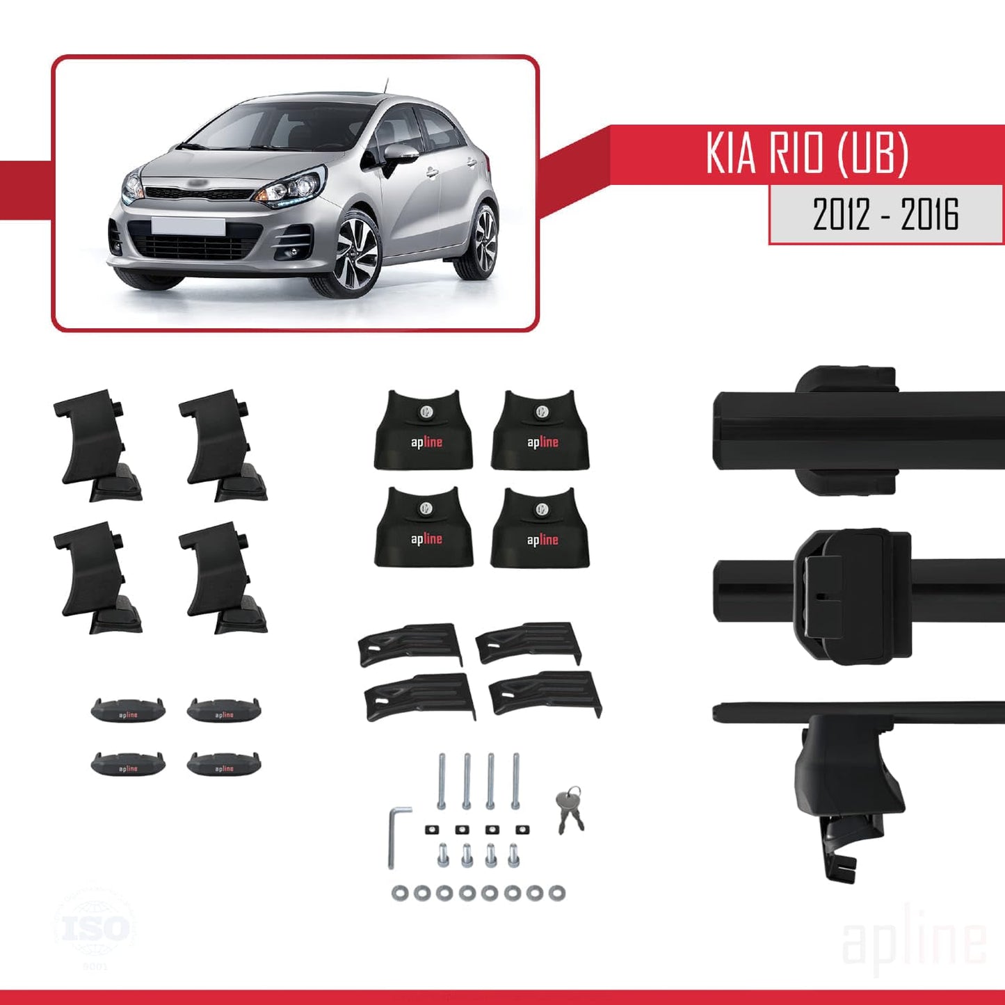 Compatible with Kia Rio 3 (UB) HB 2012-2016 ACE-4 Car Roof Rack Cross Bar Black Aluminium 2 Bars