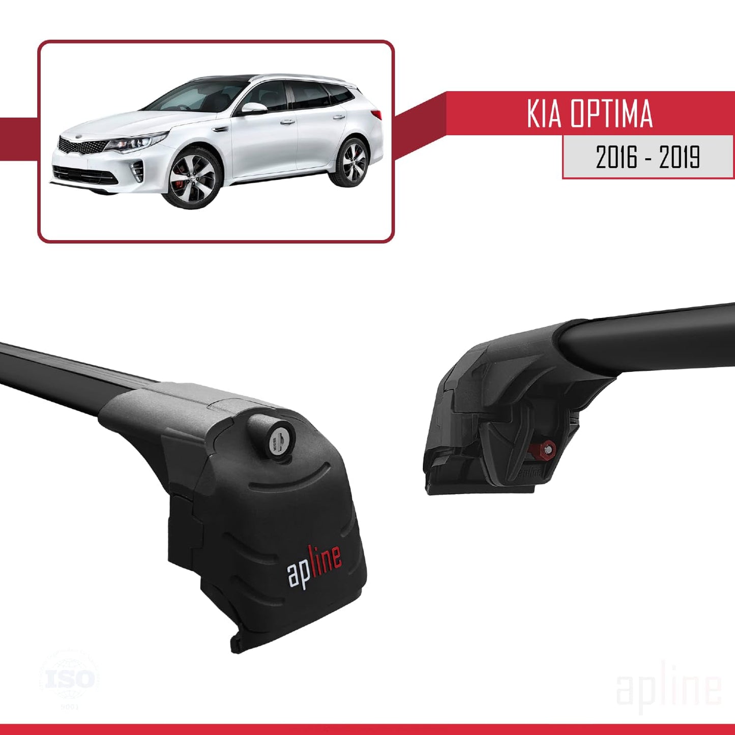 Compatible with Kia Optima (JF) SW 2016-2019 ACE-2 Car Roof Rack Cross Bar Black Aluminium 2 Bars