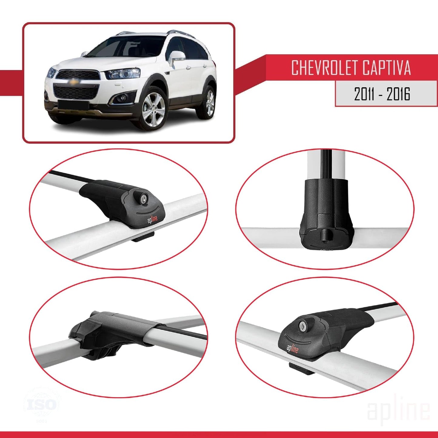 Compatible with Chevrolet Captiva 2011-2015 ACE-1 Car Roof Rack Cross Bar Grey Aluminium 2 Bars