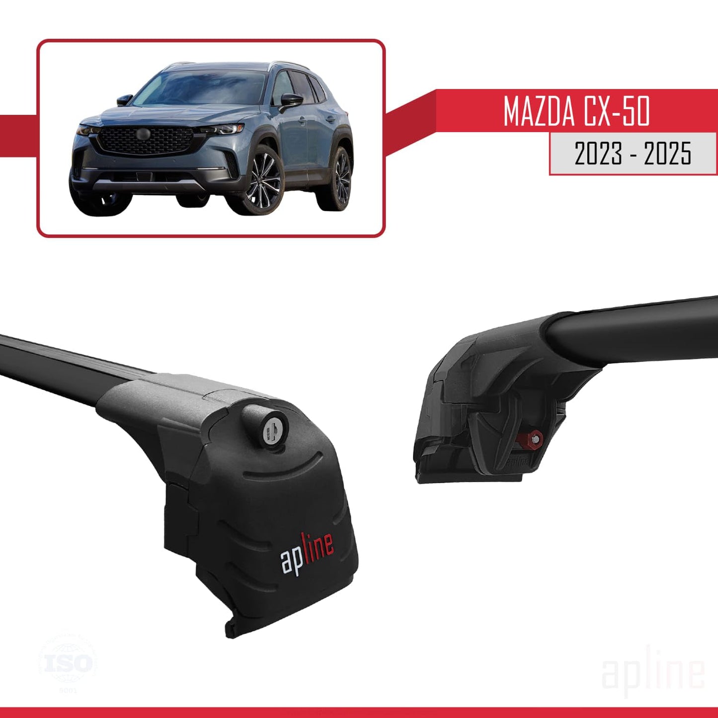 Compatible with Mazda CX-50 2023-2025 ACE-2 Car Roof Rack Cross Bar Black Aluminium 2 Bars
