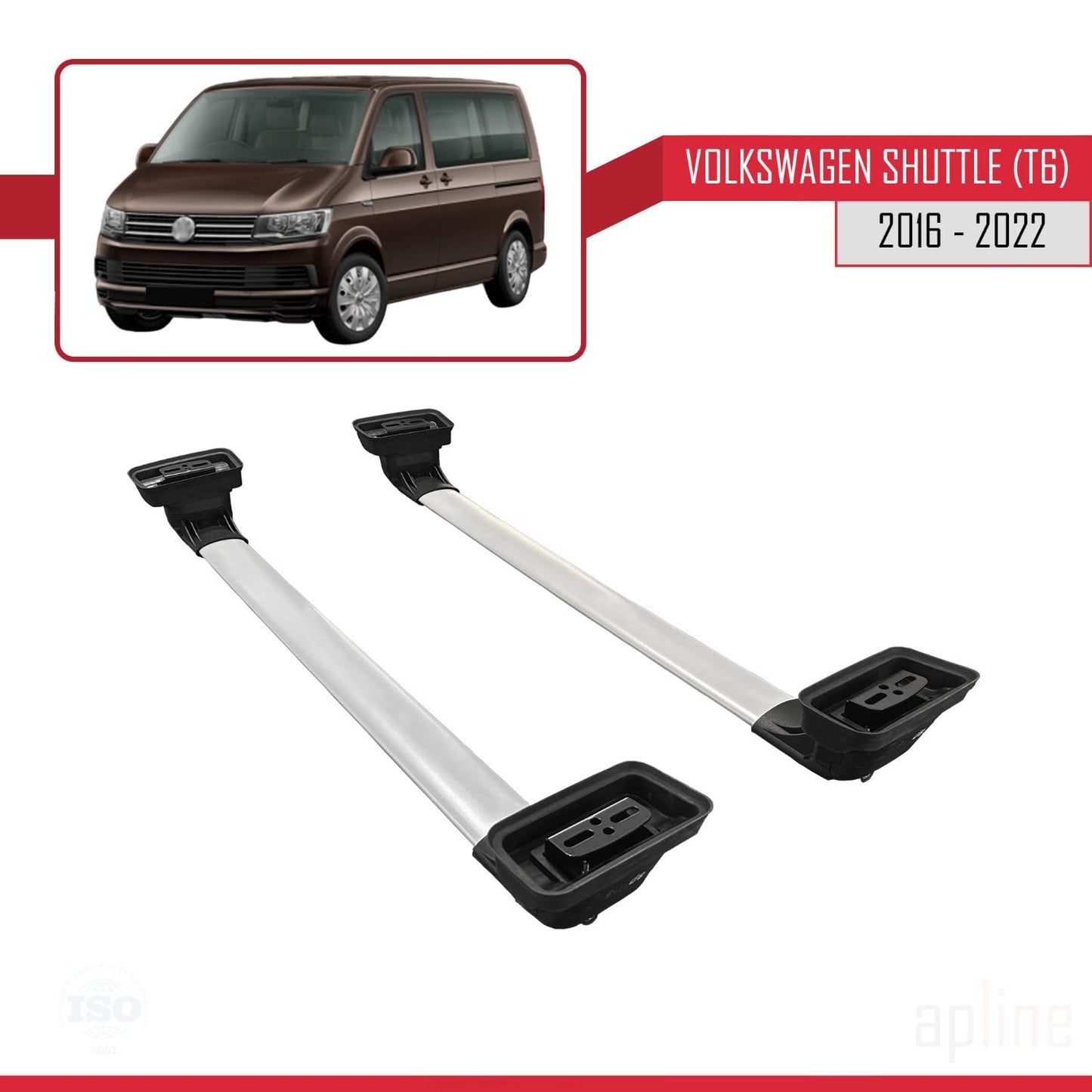 Compatible with Volkswagen Shuttle (T6) 2016-2022 ACE-3 Car Roof Rack Cross Bar Grey Aluminium 2 Bars