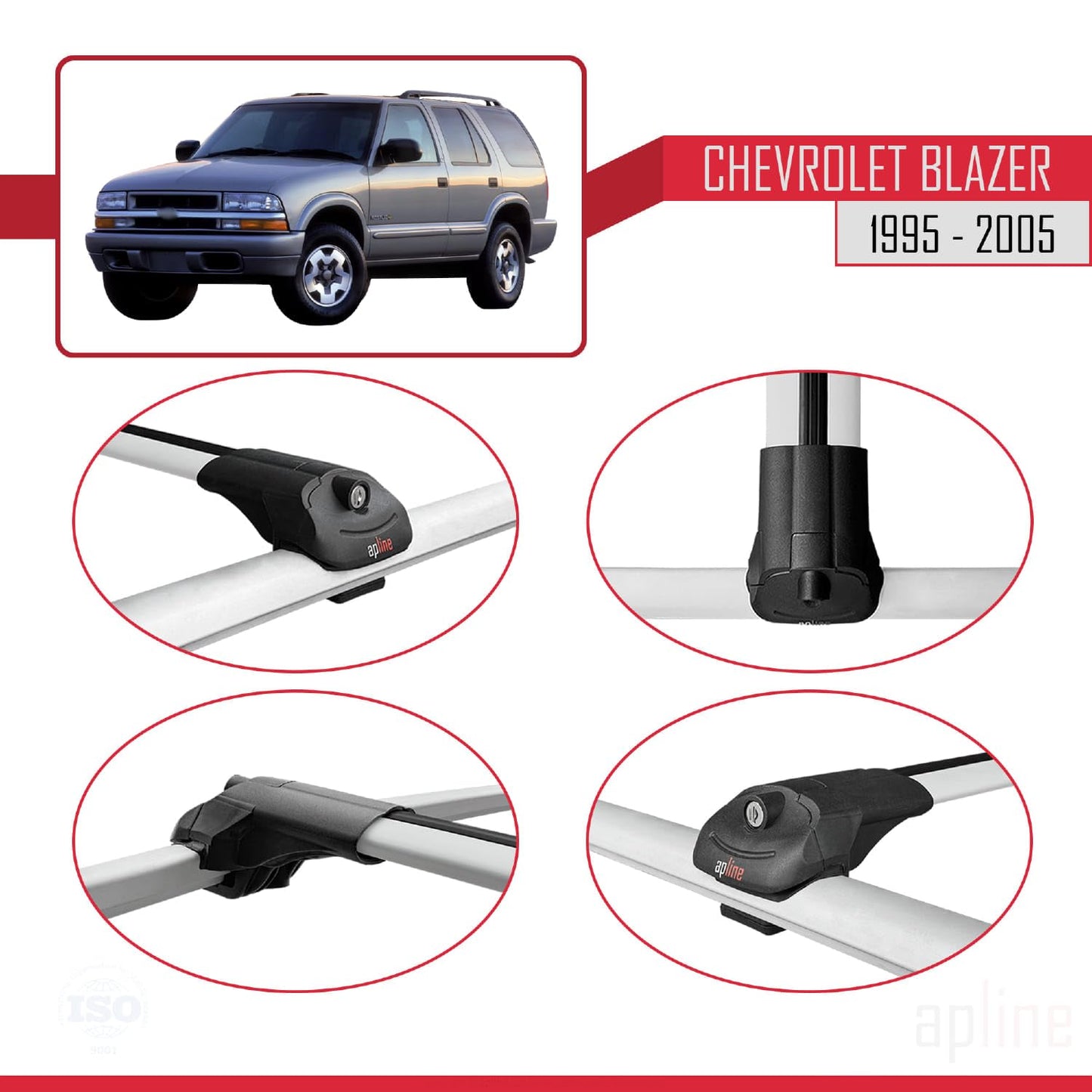 Compatible with Chevrolet Blazer 1995-2005 ACE-1 Car Roof Rack Cross Bar Grey Aluminium 2 Bars
