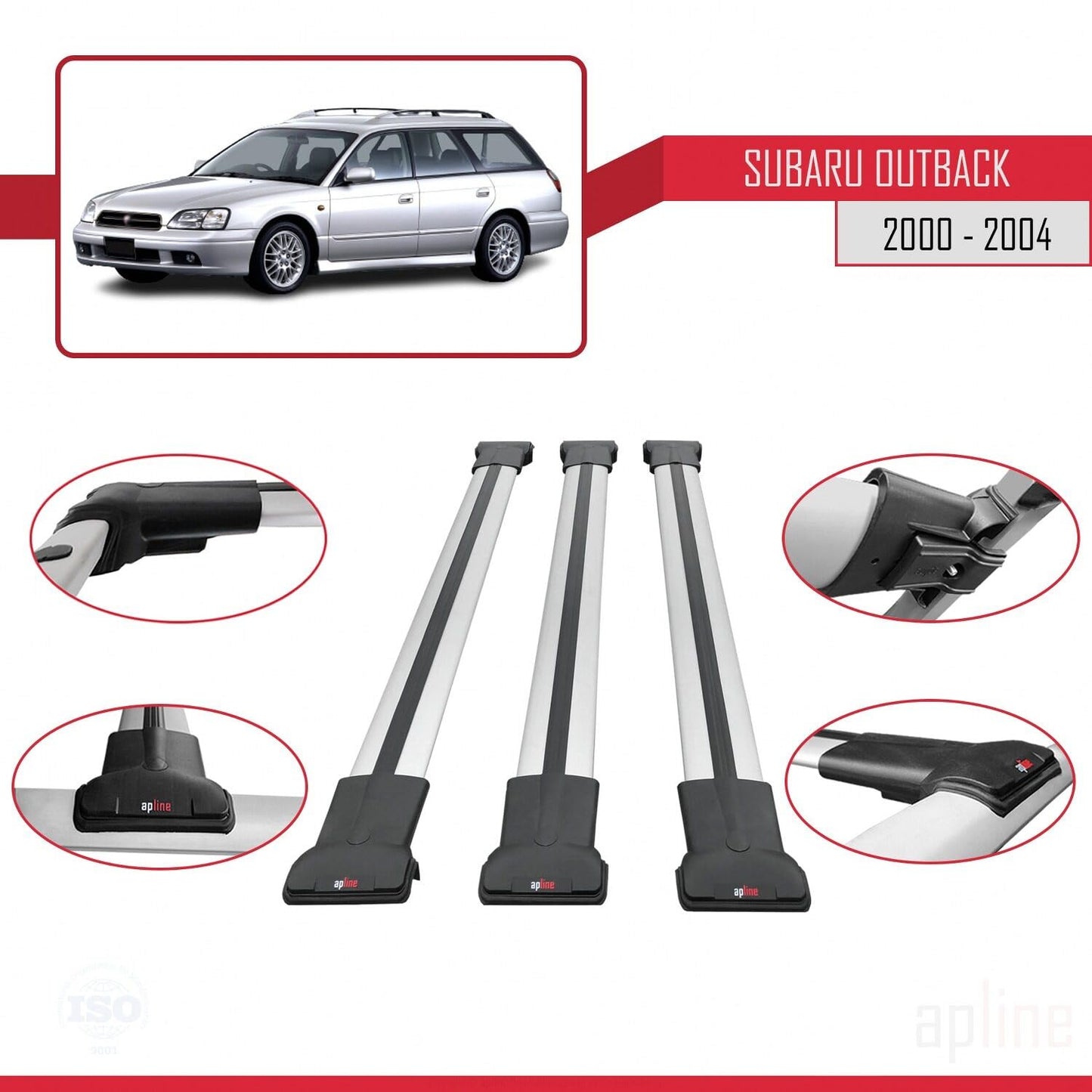 Compatible with Subaru Outback 2 2000-2004 Fly Model Car Roof Rack Cross Bar Grey Aluminium 3 Bars