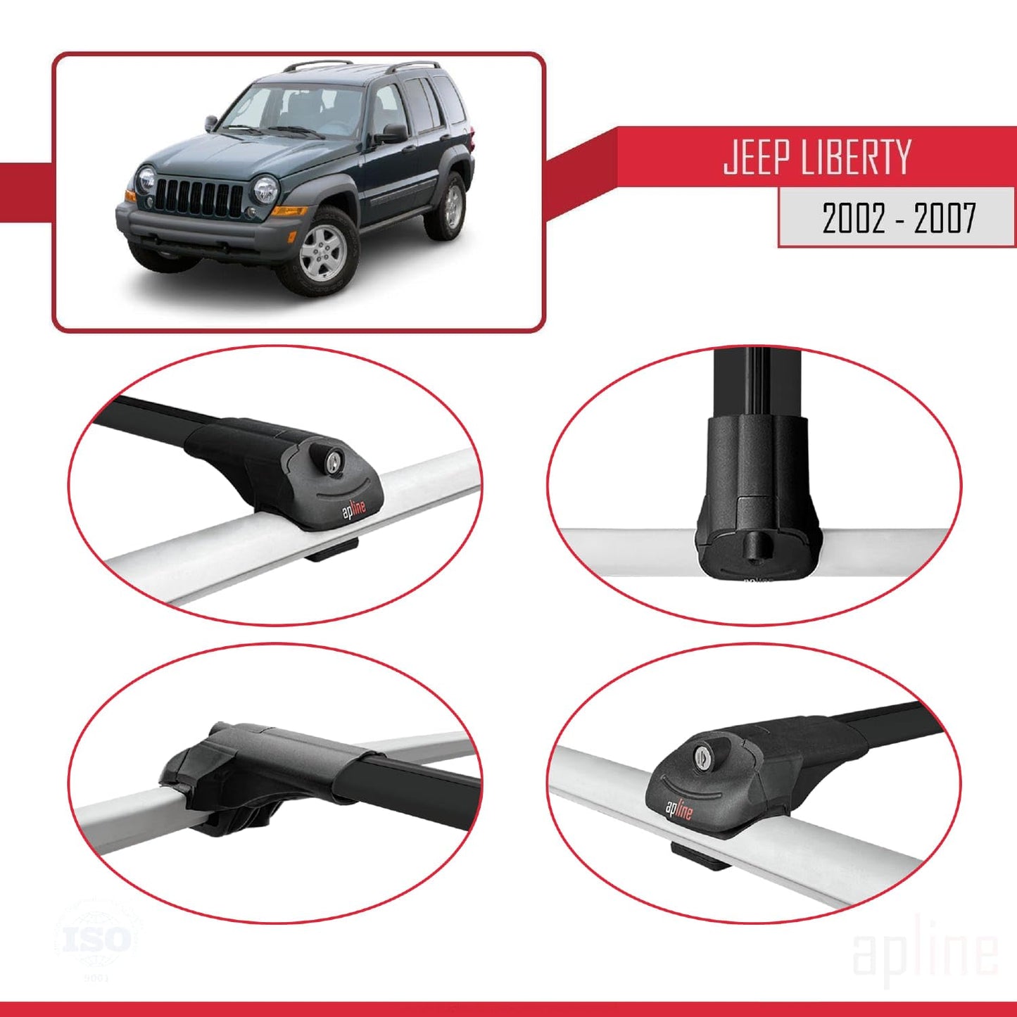 Compatible with Jeep Liberty 2002-2007 ACE-1 Car Roof Rack Cross Bar Black Aluminium 2 Bars