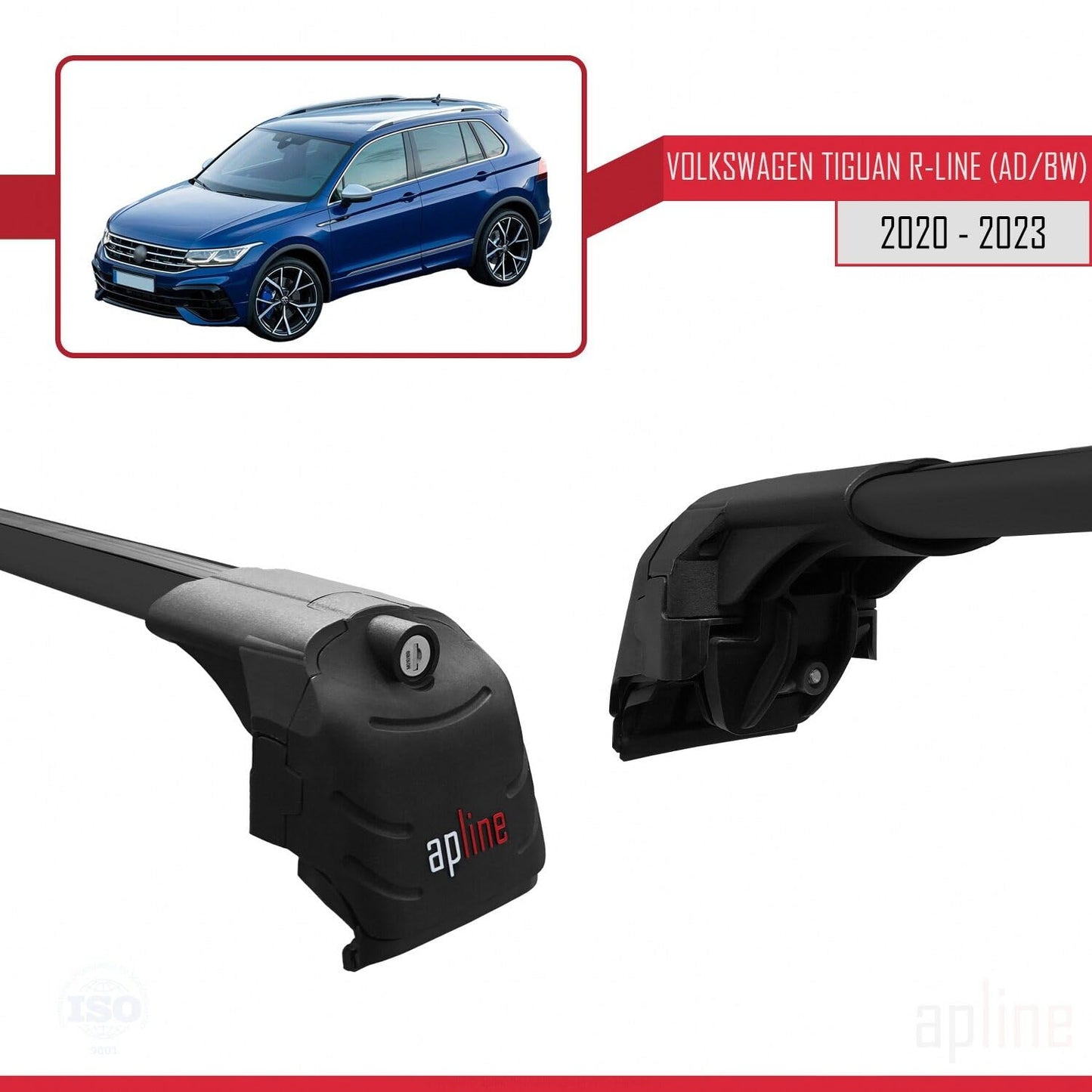 Compatible with Volkswagen Tiguan 2 R-Line 2020-2023 ACE-2 Car Roof Rack Cross Bar Black Aluminium 2 Bars