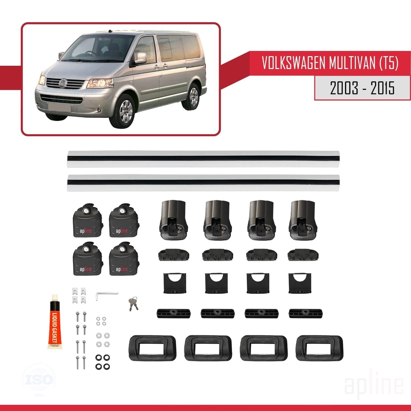 Compatible with Volkswagen Multivan (T5) 2003-2015 ACE-3 Car Roof Rack Cross Bar Grey Aluminium 2 Bars