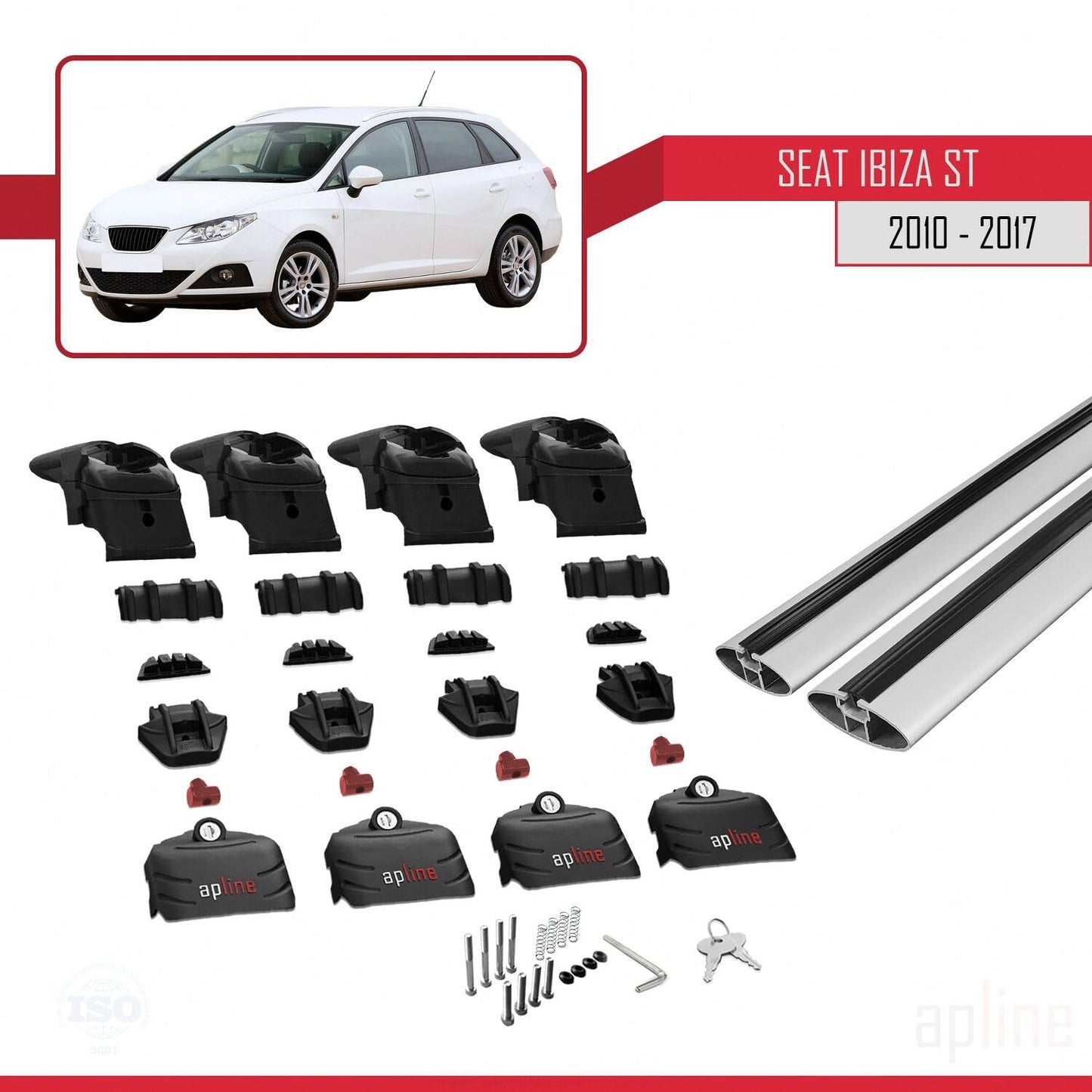 Compatible with Seat Ibiza 4 (6J) ST 2010-2017 ACE-2 Car Roof Rack Cross Bar Grey Aluminium 2 Bars