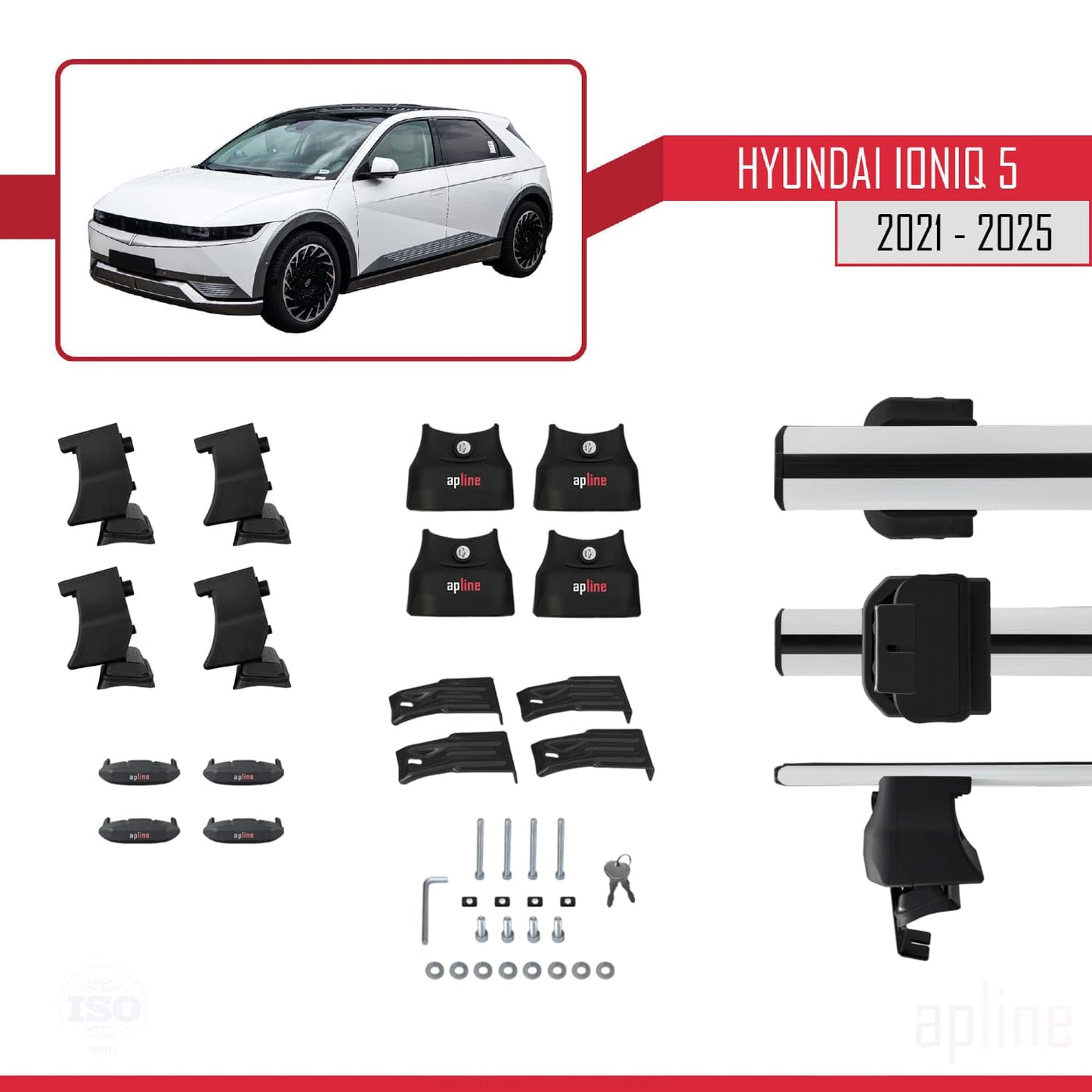 Compatible with Hyundai Ioniq 5 (NE) 2021-2025 ACE-4 Car Roof Rack Cross Bar Grey Aluminium 2 Bars