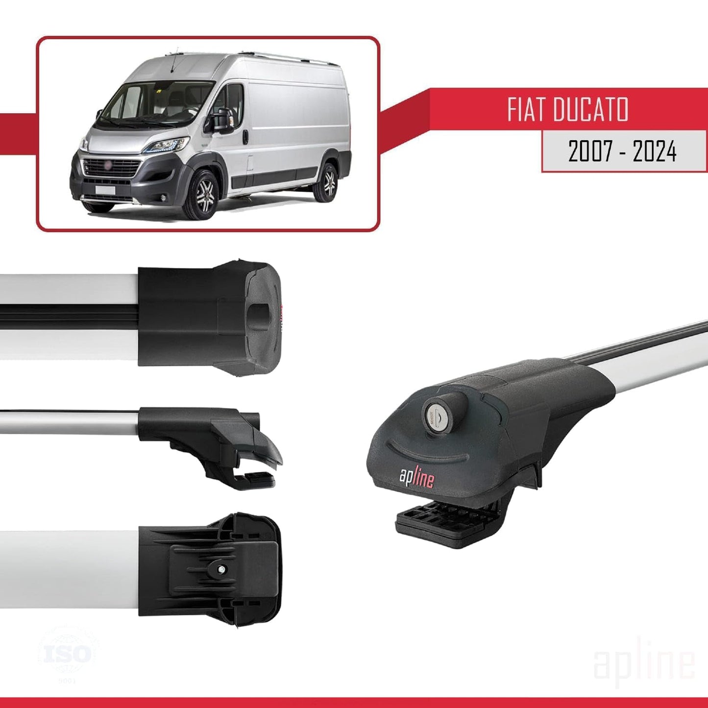 Compatible with Fiat Ducato 3 2007-2024 ACE-1 Car Roof Rack Cross Bar Grey Aluminium 4 Bars