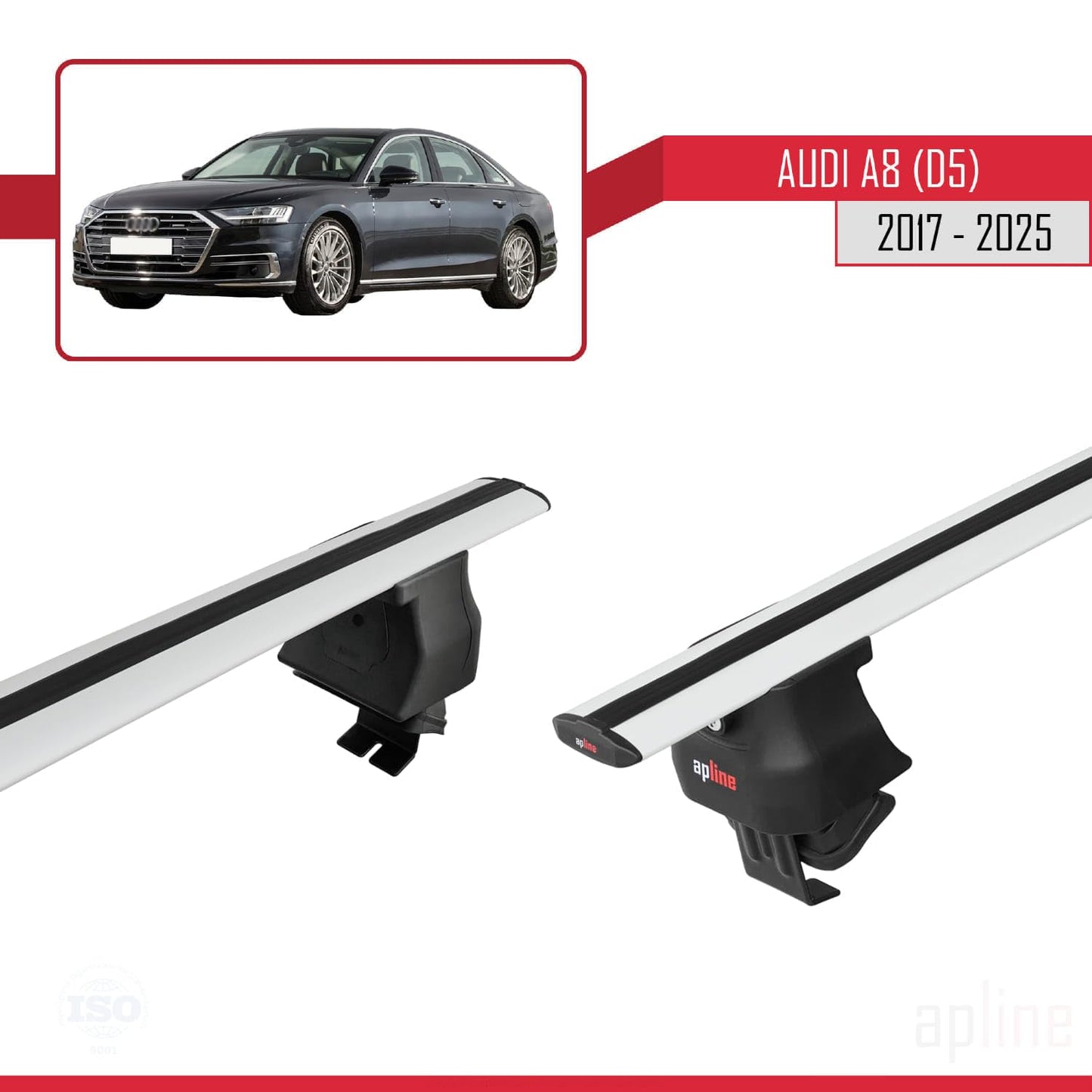 Compatible with Audi A8 (D5/4N) 2017-2025 ACE-4 Car Roof Rack Cross Bar Grey Aluminium 2 Bars