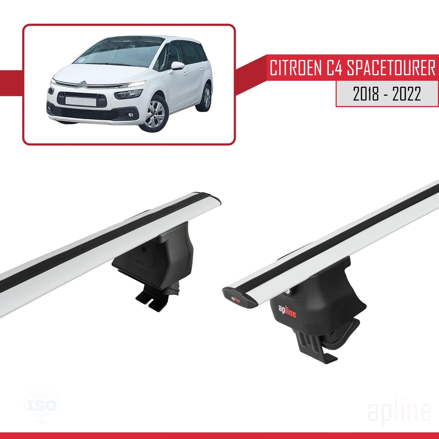 Compatible with Citroen C4 Spacetourer 2018-2022 ACE-4 Car Roof Rack Cross Bar Grey Aluminium 2 Bars