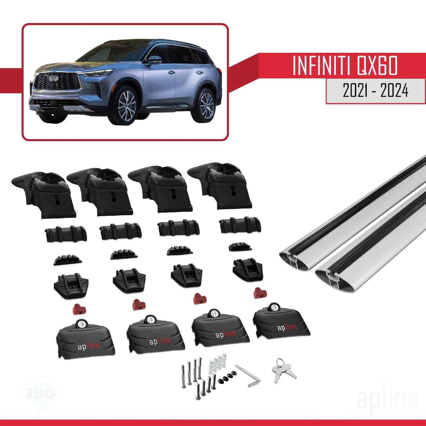Compatible with Infiti QX60 2021-2025 ACE-2 Car Roof Rack Cross Bar Grey Aluminium 2 Bars