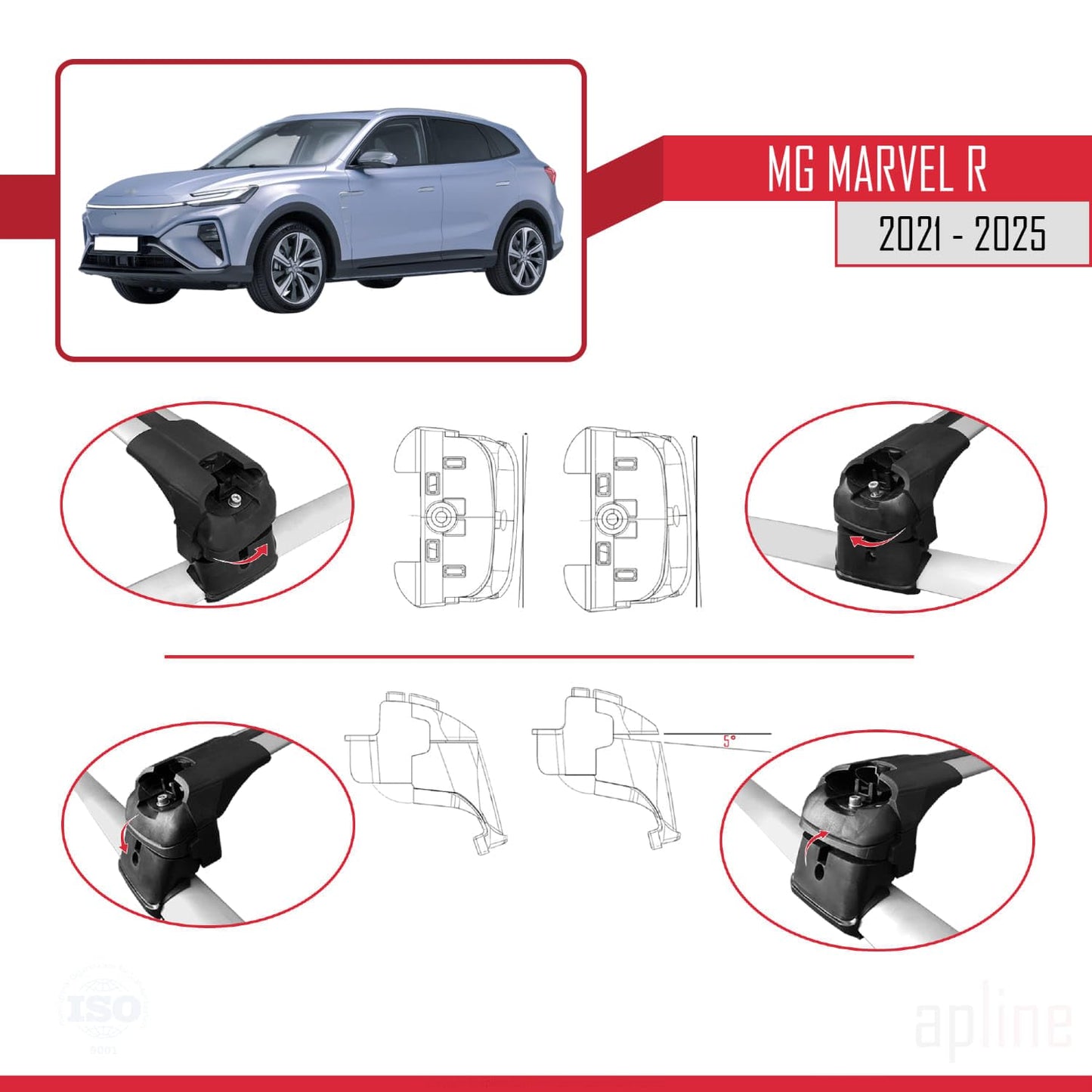 Compatible with MG Marvel R 2021-2025 ACE-2 Car Roof Rack Cross Bar Grey Aluminium 2 Bars