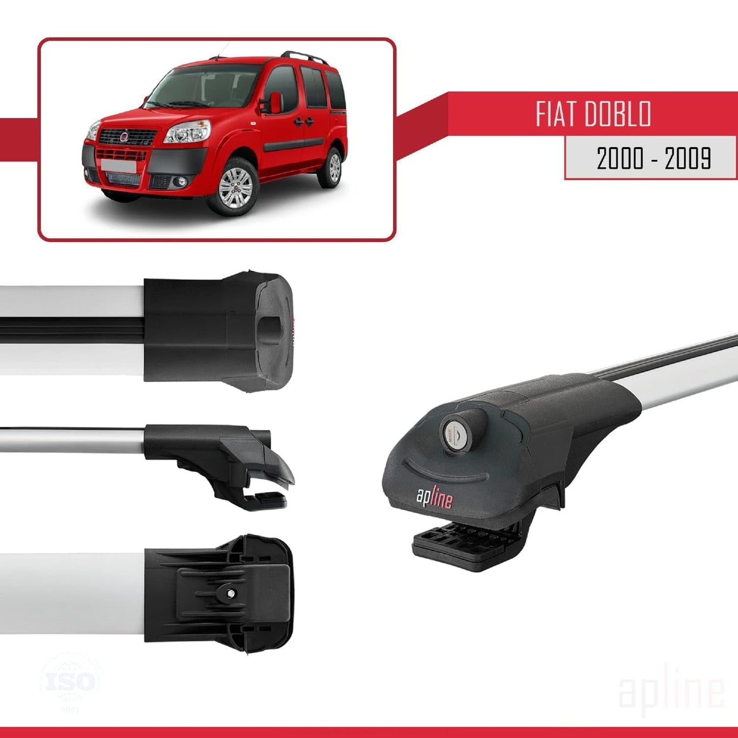 Compatible with Fiat Doblo 2000-2009 ACE-1 Car Roof Rack Cross Bar Grey Aluminium 3 Bars