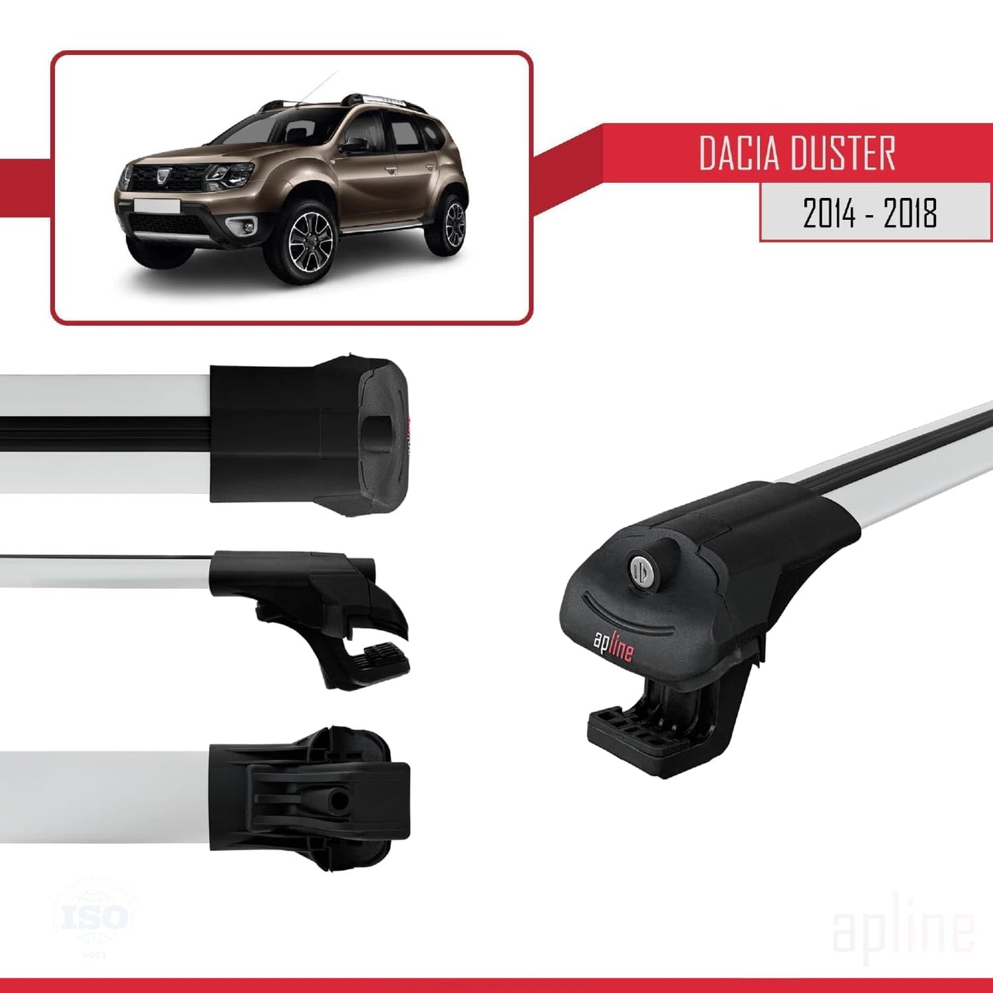 Compatible with Dacia Duster (HS) Post-Facelift 2014-2017 ACE-1 Car Roof Rack Cross Bar Grey Aluminium 2 Bars