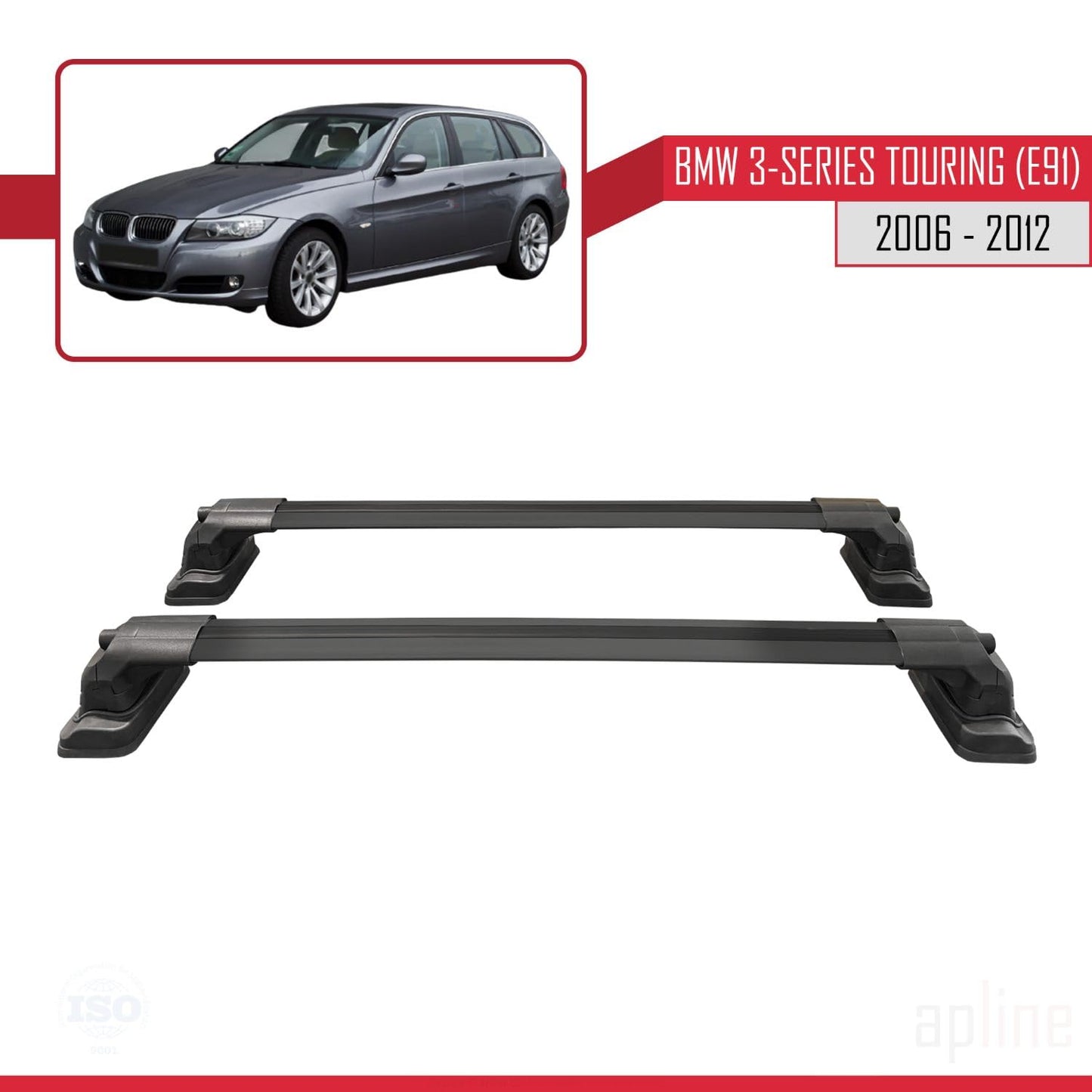 Compatible with BMW 3 Series Touring (E91) 2006-2012 ACE-3 Car Roof Rack Cross Bar Black Aluminium 2 Bars