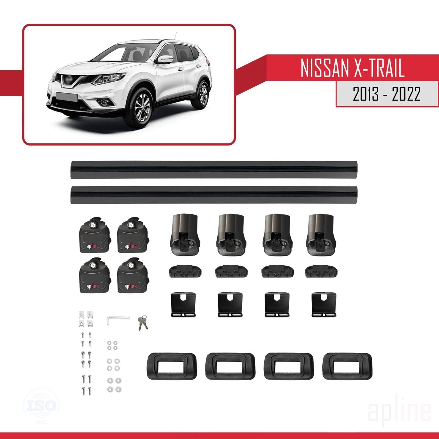 Compatible with Nissan X-Trail 2013-2022 ACE-3 Car Roof Rack Cross Bar Black Aluminium 2 Bars