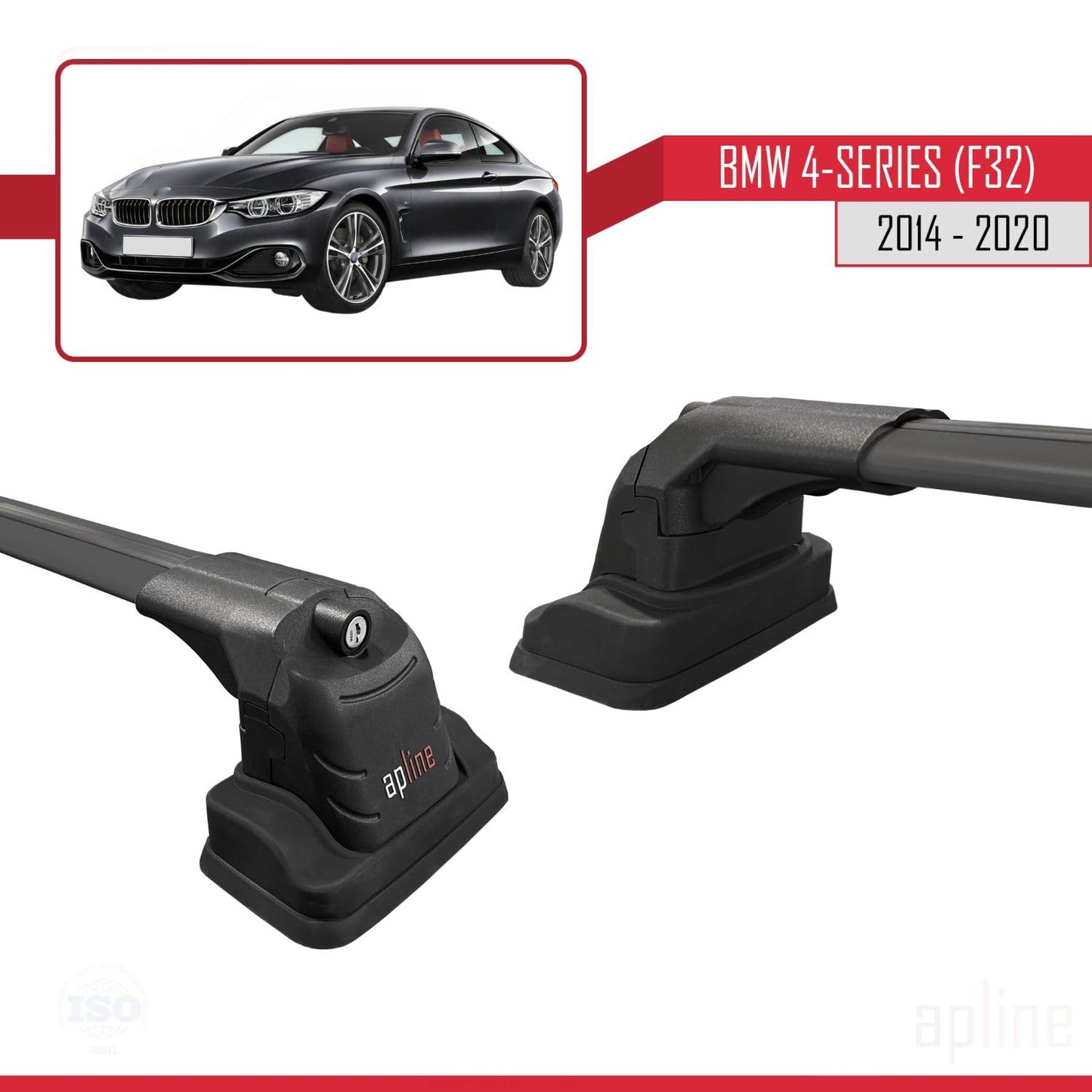 Compatible with BMW 4 Series (F32) 2014-2020 ACE-3 Car Roof Rack Cross Bar Black Aluminium 2 Bars