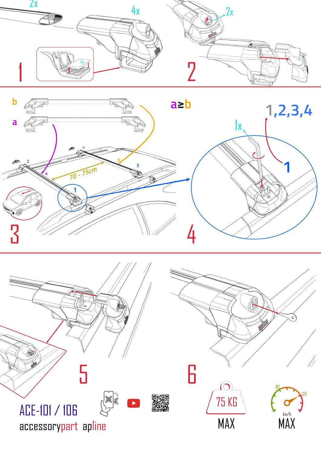 Compatible with Seat Tarraco 2019-2024 ACE-1 Car Roof Rack Cross Bar Black Aluminium 2 Bars