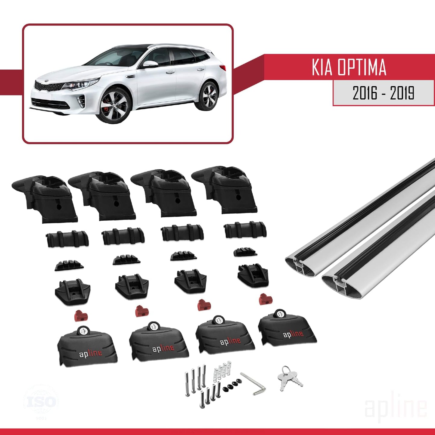 Compatible with Kia Optima (JF) SW 2016-2019 ACE-2 Car Roof Rack Cross Bar Grey Aluminium 2 Bars