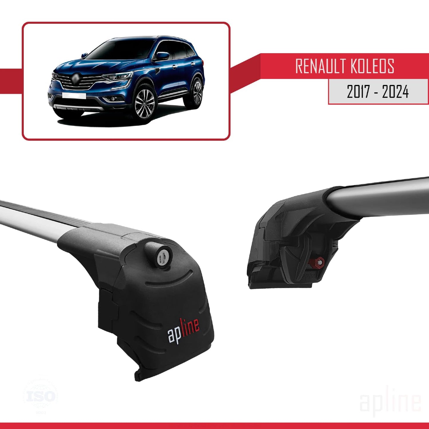 Compatible with Renault Koleos 2 (HC) 2017-2024 ACE-2 Car Roof Rack Cross Bar Grey Aluminium 2 Bars