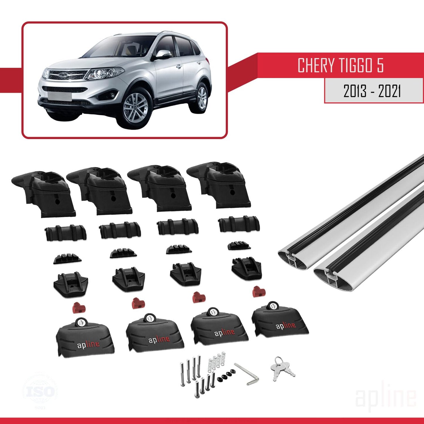 Compatible with Chery Tiggo 5 (T21) 2013-2021 ACE-2 Car Roof Rack Cross Bar Grey Aluminium 2 Bars
