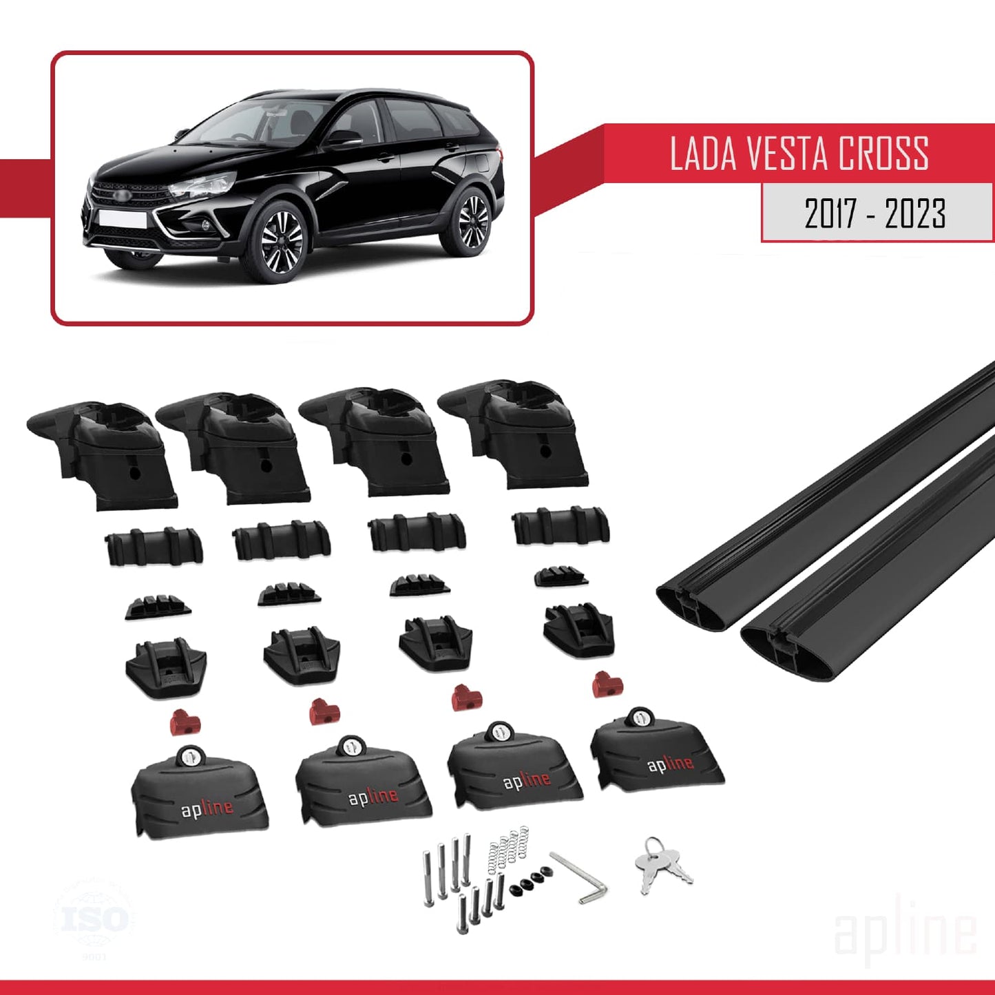 Compatible with Lada Vesta/Cross SW 2017-2023 ACE-2 Car Roof Rack Cross Bar Black Aluminium 2 Bars