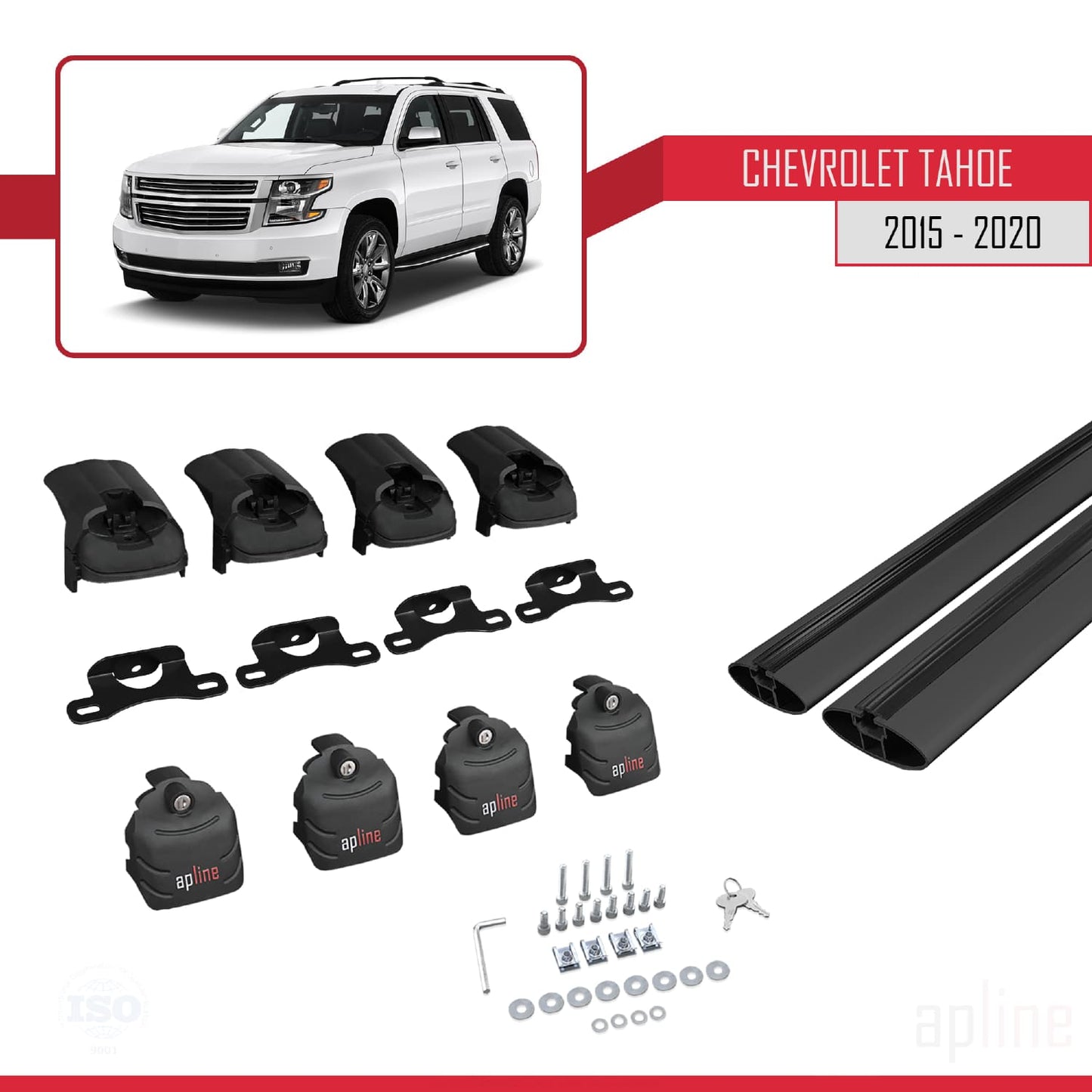 Compatible with Chevrolet Tahoe 4 2015-2020 ACE-2 Car Roof Rack Cross Bar Black Aluminium 2 Bars