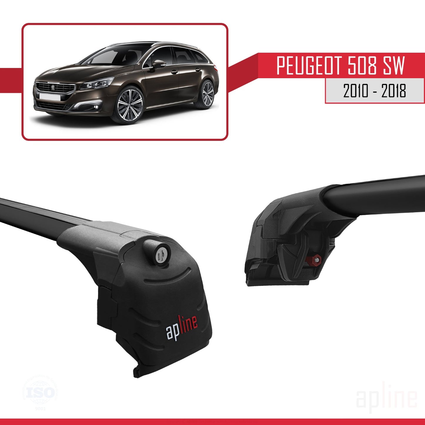 Compatible with Peugeot 508 SW 2010-2018 ACE-2 Car Roof Rack Cross Bar Black Aluminium 2 Bars
