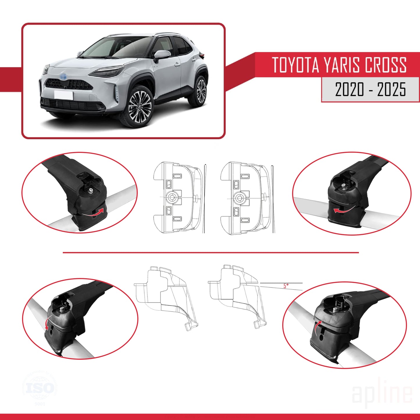 Compatible with Toyota Yaris Cross 2020-2025 ACE-2 Car Roof Rack Cross Bar Black Aluminium 2 Bars
