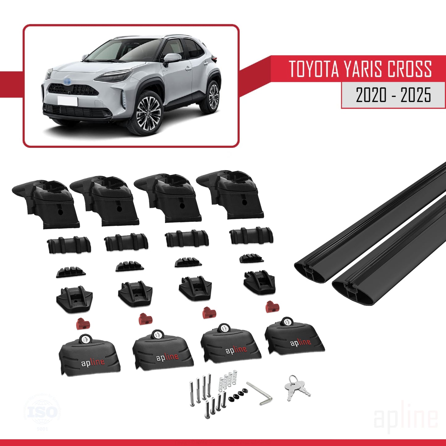 Compatible with Toyota Yaris Cross 2020-2025 ACE-2 Car Roof Rack Cross Bar Black Aluminium 2 Bars