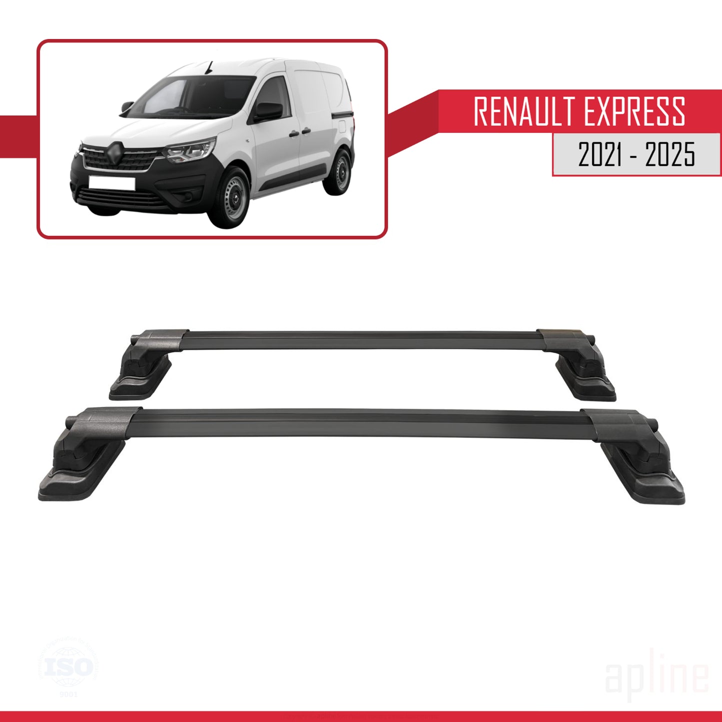 Compatible with Renault Express 2021-2025 ACE-3 Car Roof Rack Cross Bar Black Aluminium 2 Bars