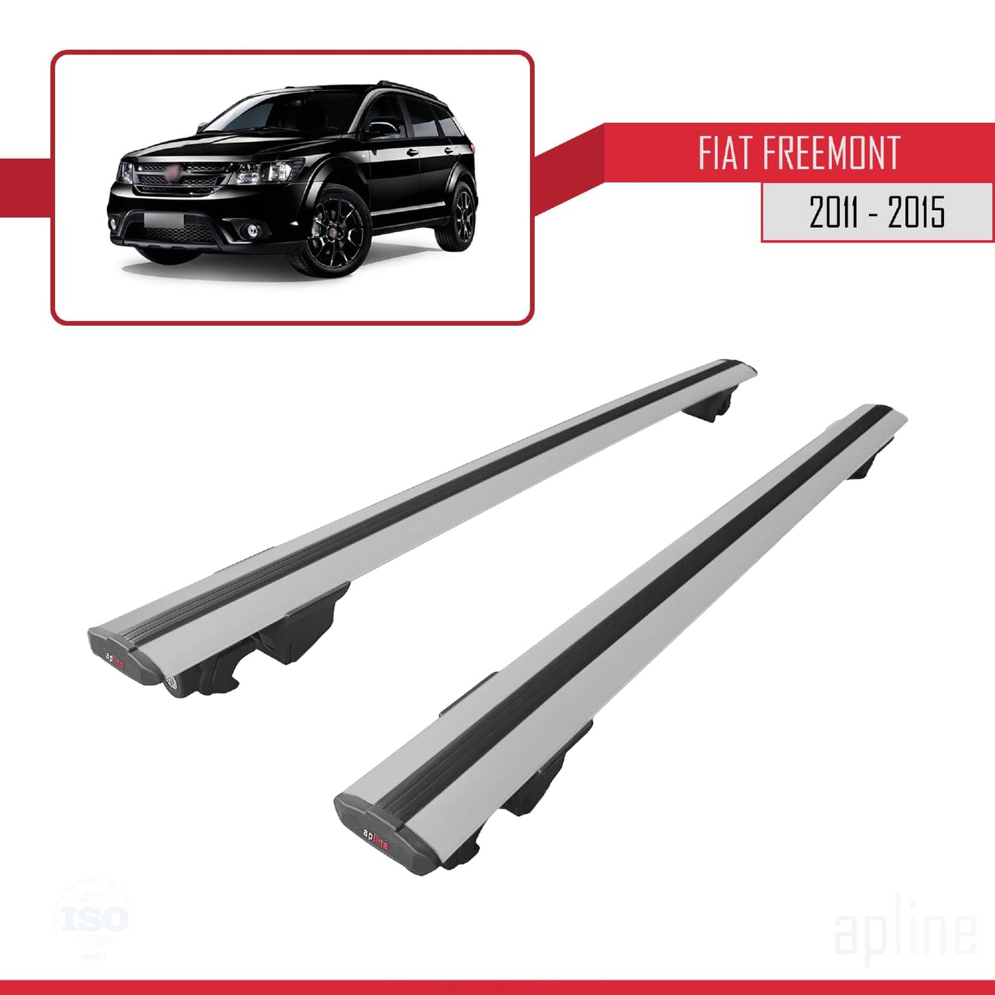 Compatible with Fiat Freemont 2011-2015 HOOK Model Car Roof Rack Cross Bar Grey Aluminium 2 Bars