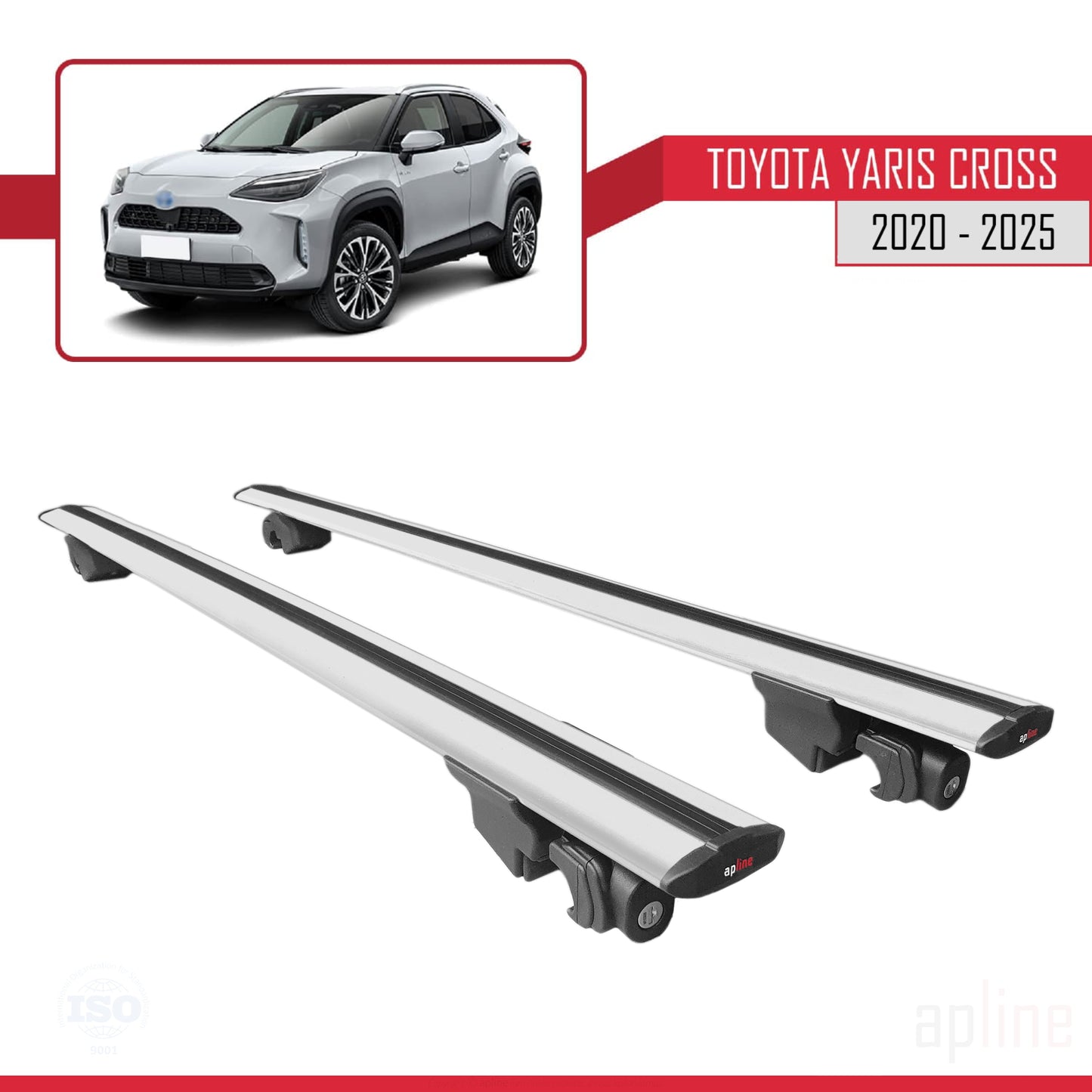 Compatible with Toyota Yaris Cross 2020-2025 HOOK Model Car Roof Rack Cross Bar Grey Aluminium 2 Bars