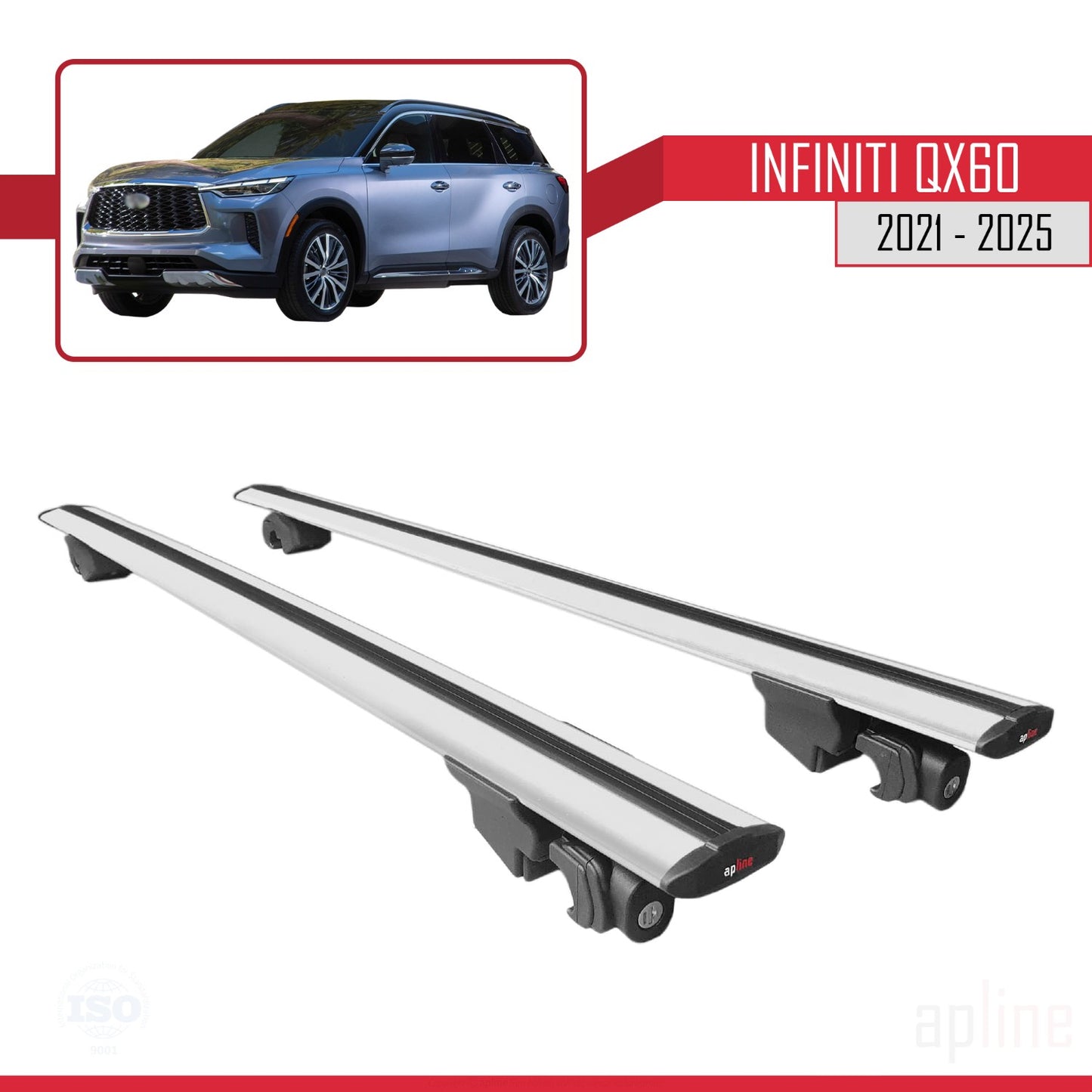 Compatible with Infiniti QX60 2021-2024 HOOK Model Car Roof Rack Cross Bar Grey Aluminium 2 Bars