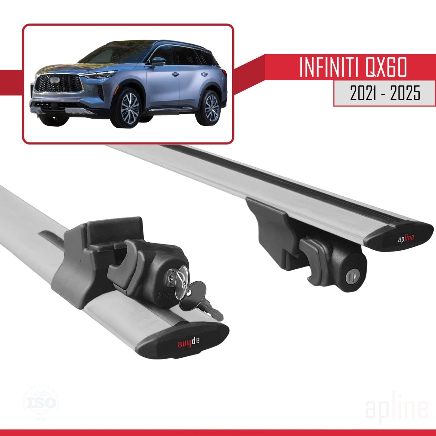 Compatible with Infiniti QX60 2021-2024 HOOK Model Car Roof Rack Cross Bar Grey Aluminium 2 Bars