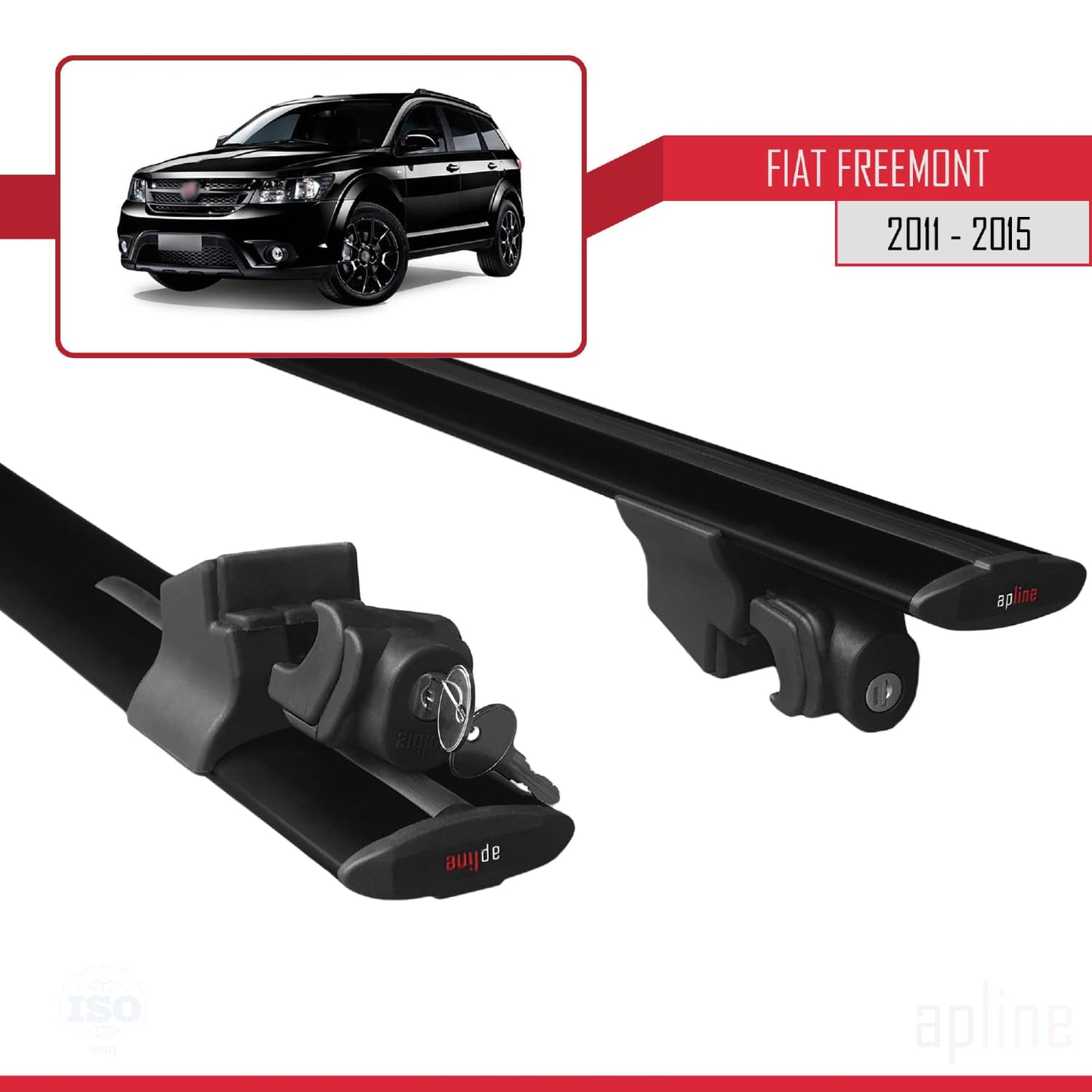 Compatible with Fiat Freemont 2011-2015 HOOK Model Car Roof Rack Cross Bar Black Aluminium 2 Bars