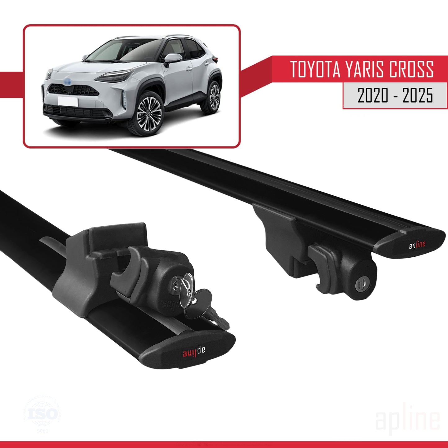 Compatible with Toyota Yaris Cross 2020-2025 HOOK Model Car Roof Rack Cross Bar Black Aluminium 2 Bars