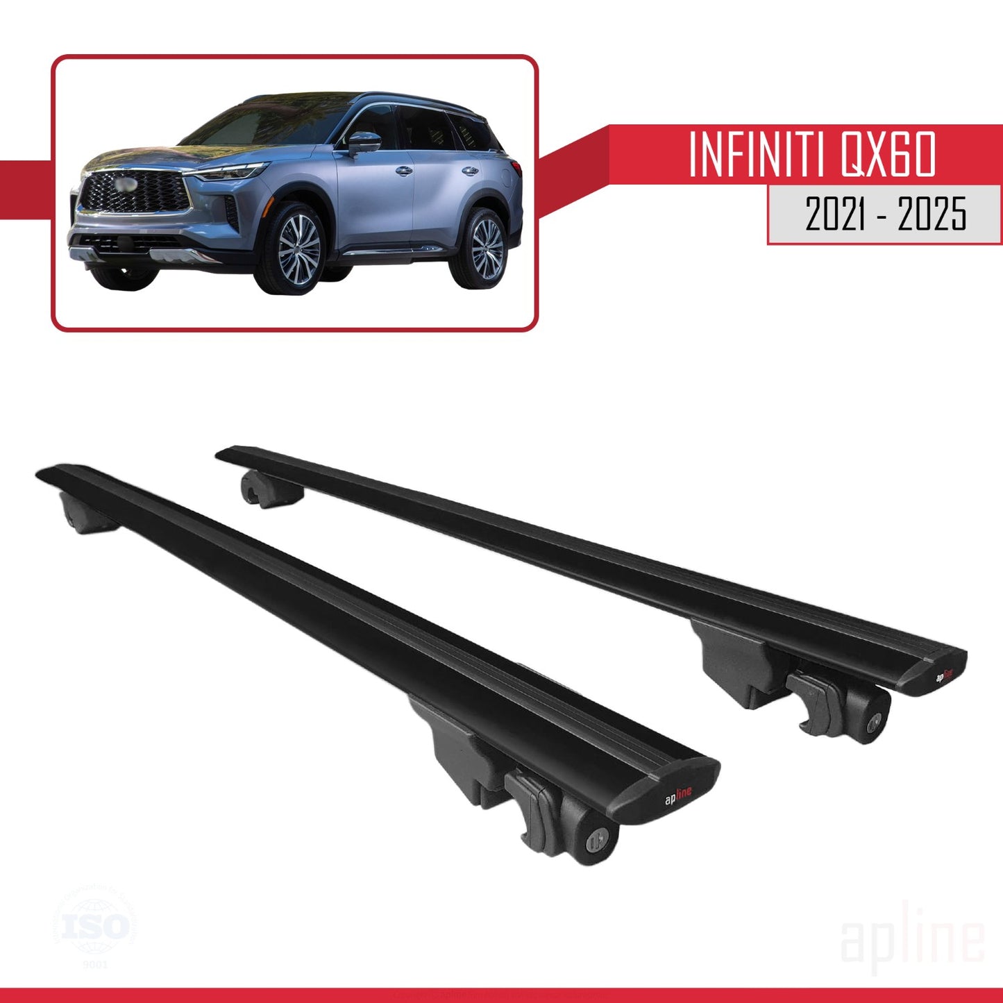 Compatible with Infiniti QX60 2021-2024 HOOK Model Car Roof Rack Cross Bar Black Aluminium 2 Bars