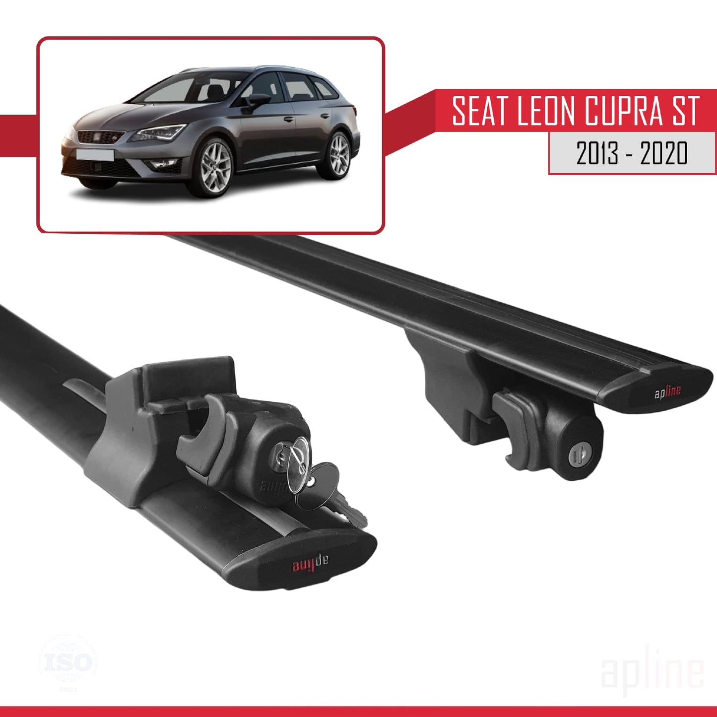 Compatible with Seat Leon 3 (5F) Cupra ST 2013-2020 HOOK Model Car Roof Rack Cross Bar Black Aluminium 2 Bars