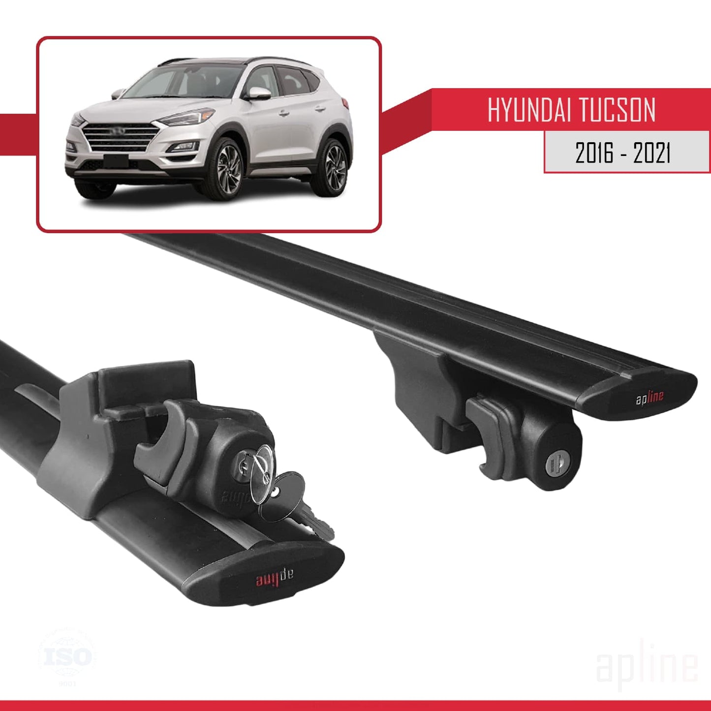 Compatible with Hyundai Tucson 3 (TL) 2016-2021 HOOK Model Car Roof Rack Cross Bar Black Aluminium 2 Bars