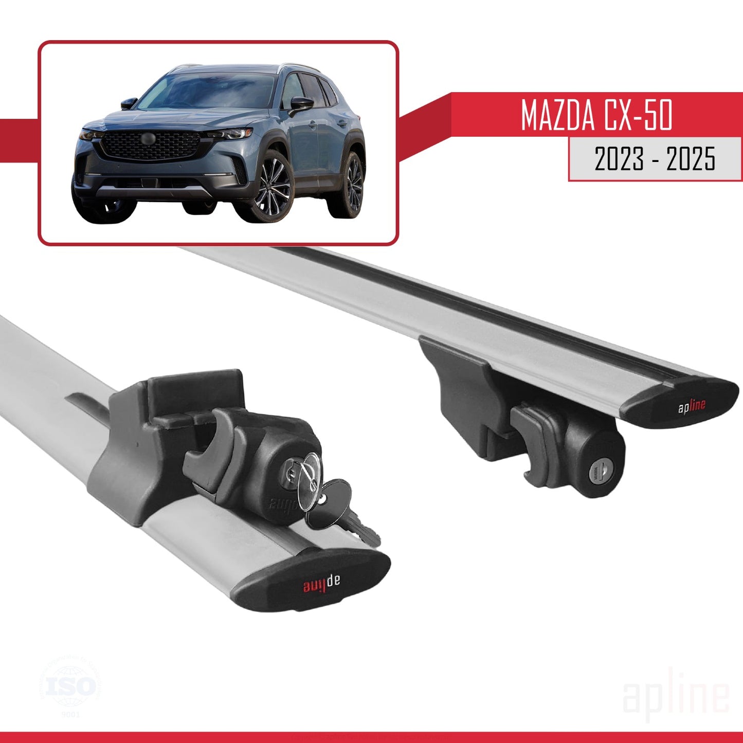 Compatible with Mazda CX-50 2023-2025 HOOK Model Car Roof Rack Cross Bar Grey Aluminium 2 Bars
