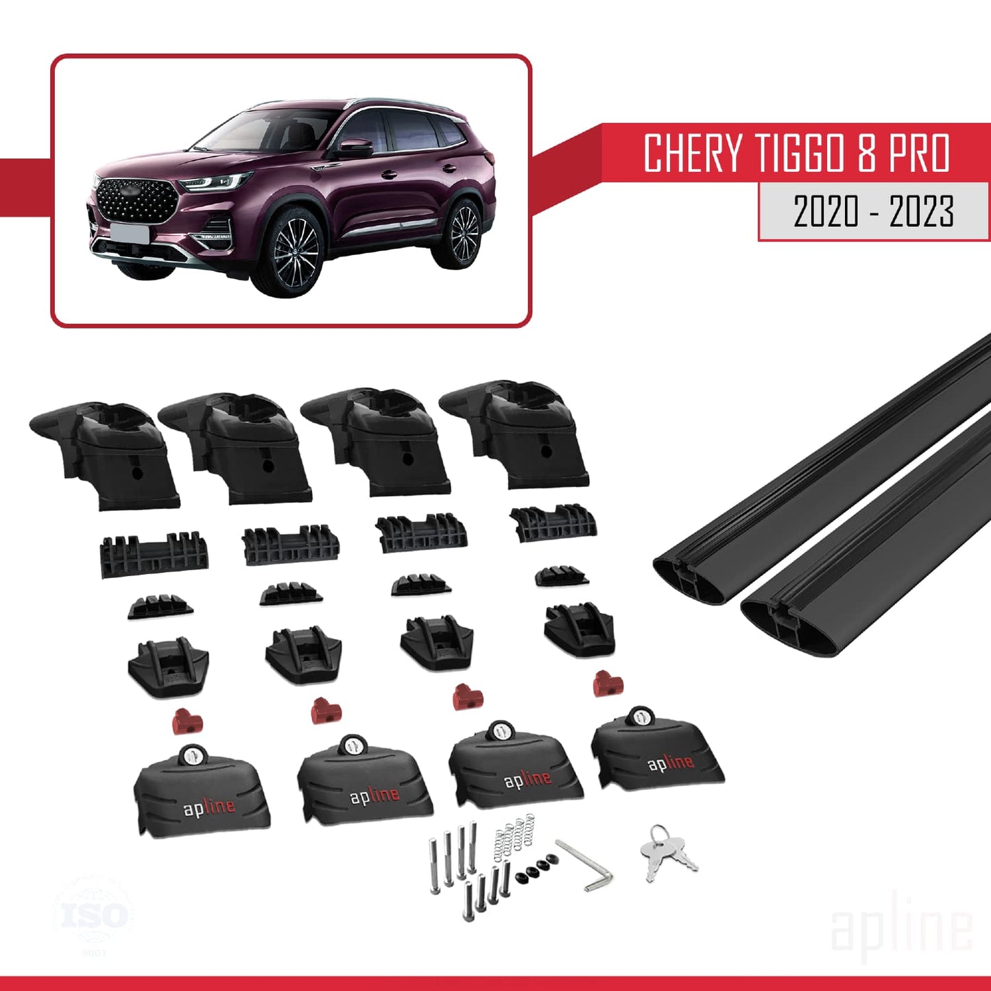 Compatible with Chery Tiggo 8 Pro 2020-2024 ACE-2 Car Roof Rack Cross Bar Black Aluminium 2 Bars