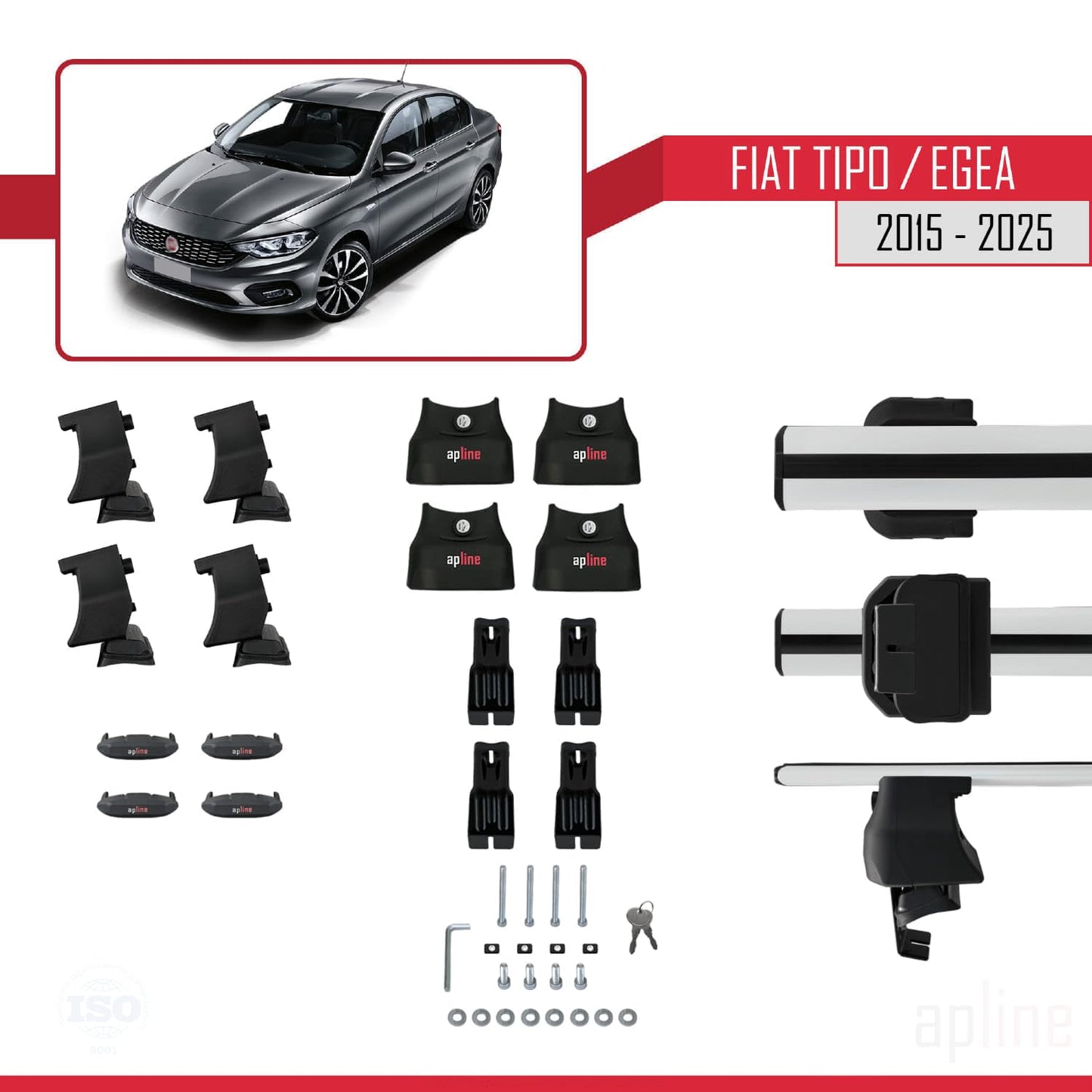 Compatible with Fiat Egea Sedan 2015-2025 ACE-4 Car Roof Rack Cross Bar Grey Aluminium 2 Bars