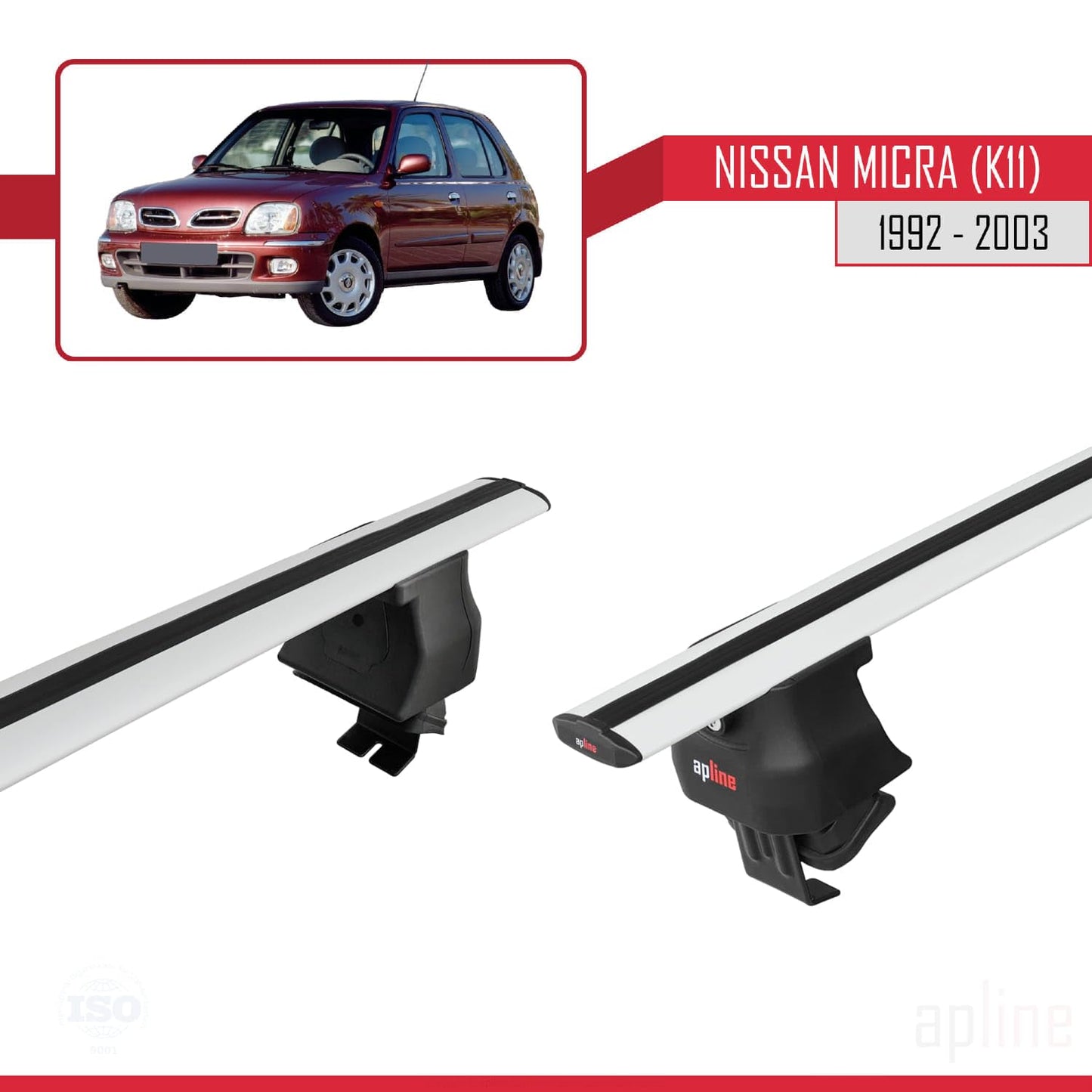 Compatible with Nissan Micra 2 (K11) 1992-2003 ACE-4 Car Roof Rack Cross Bar Grey Aluminium 2 Bars