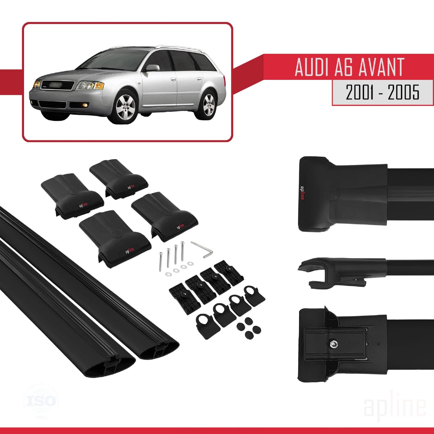 Compatible with Audi A6 Avant 2001-2005 Fly Model Car Roof Rack Cross Bar Black Aluminium 2 Bars